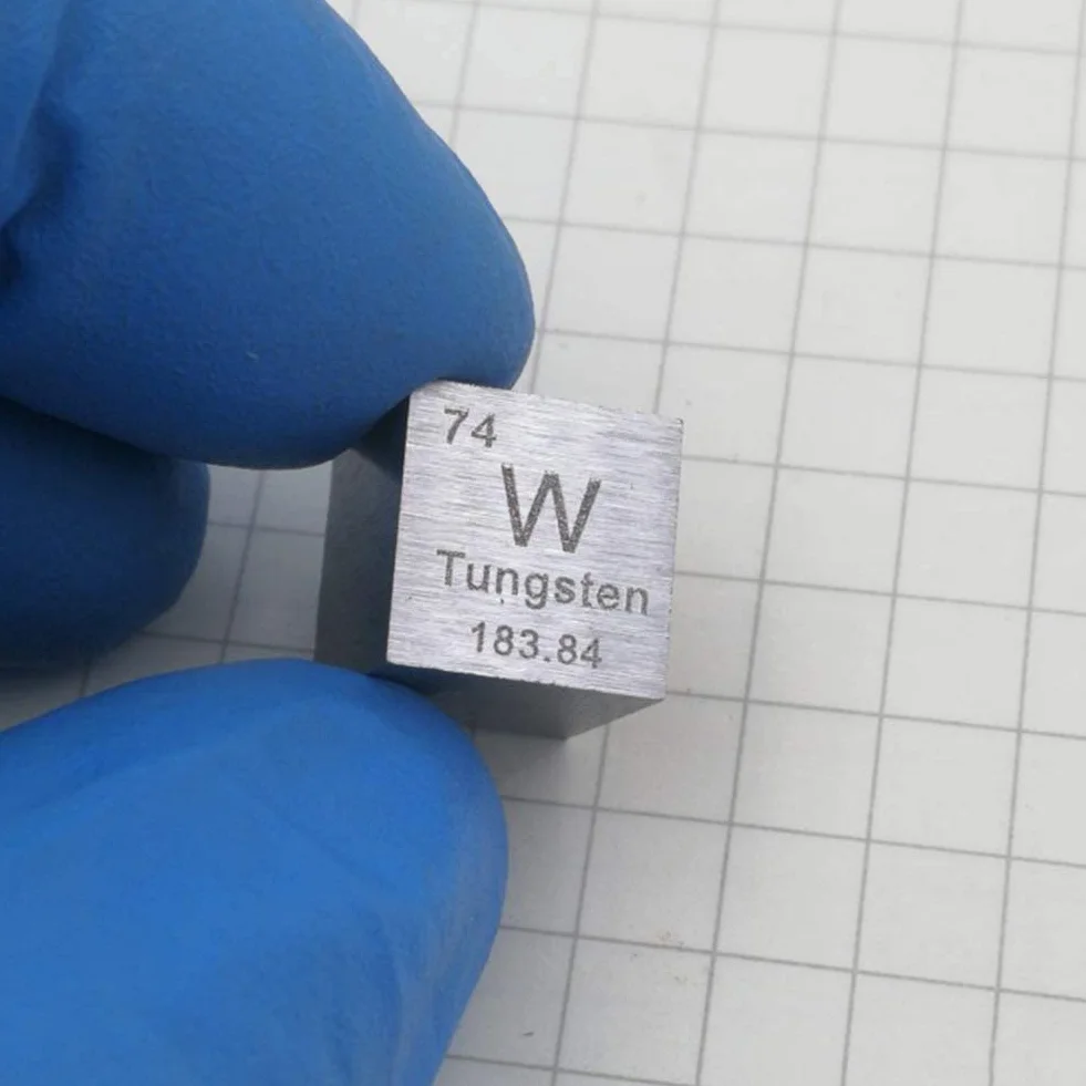Wolfram metalowa kostka 99,95% grawerowany układ okresowy W próbka