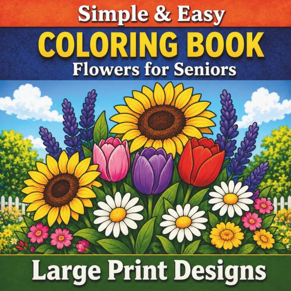 Simple & Easy Flowers Coloring Book for Seniors – Large Print Designs: With 50 Relaxing, Easy-to-Color Images for Elderly Adults – Supporting Mental Stimulation and Cognitive Wellness in Memory Care