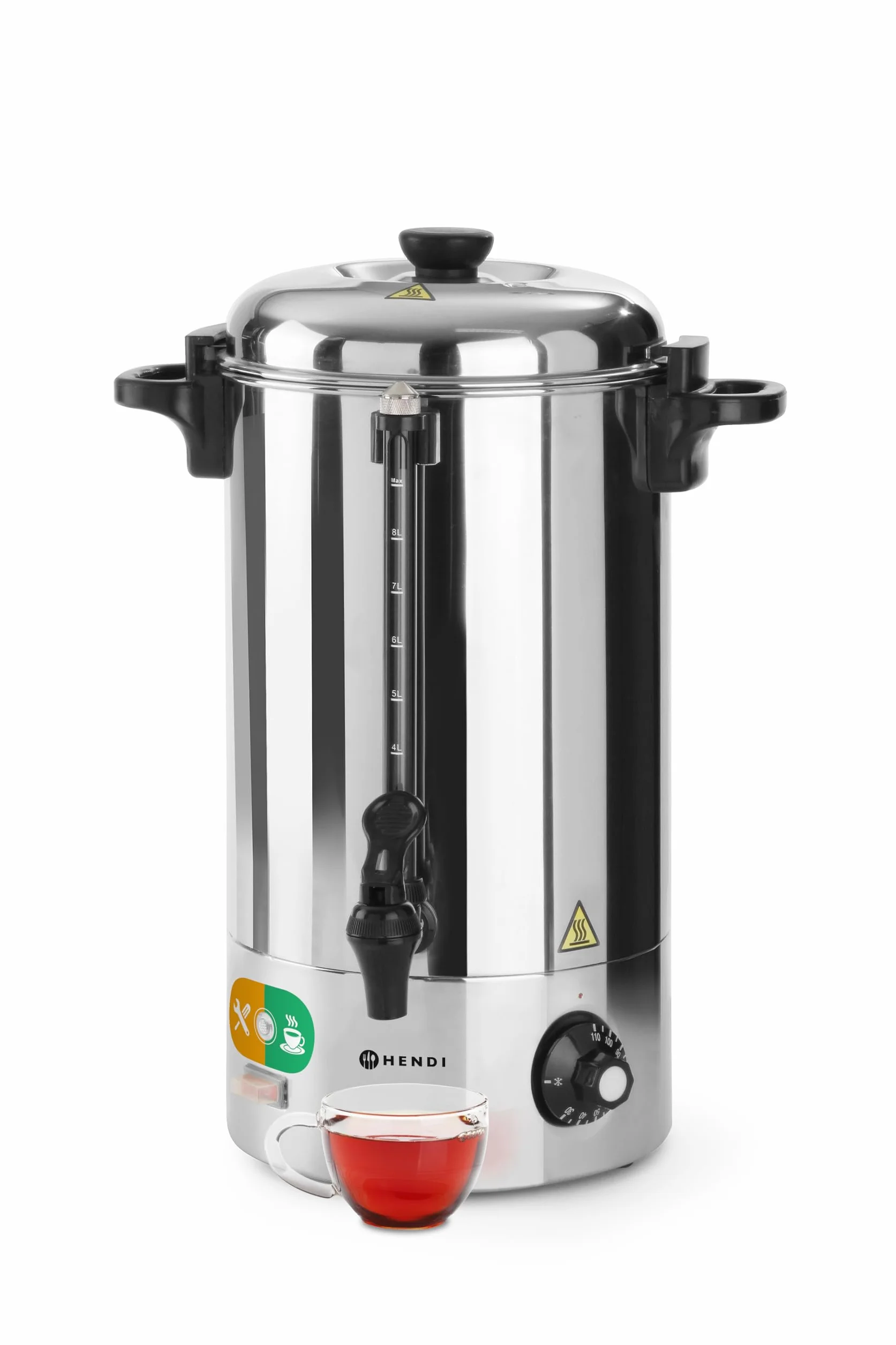 HENDI Warnik, pojedyncza ścianka, do grzanego wina i wody, kran bez kapania, wskaźnik poziomu wody, czajnik do grzanego wina, warnik do wody, 9L, 230V/2200W, 340x227x(H)468mm, stal nierdzewna