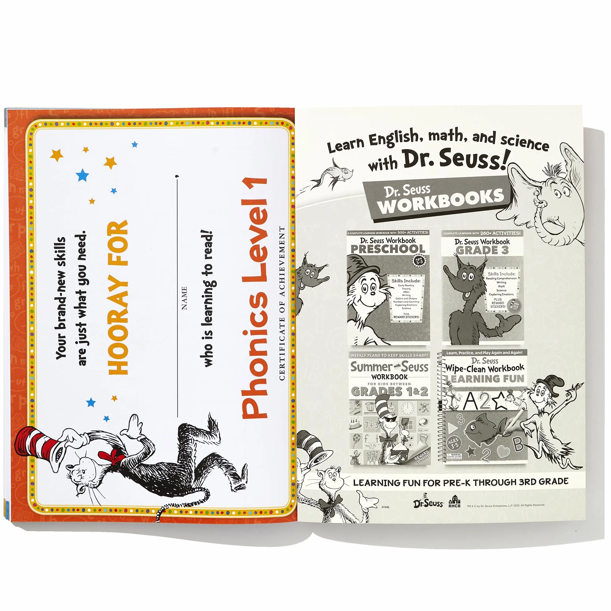 Dr. Seuss Phonics Level 1 Workbook: Learn to Read for Kids Ages 4-6