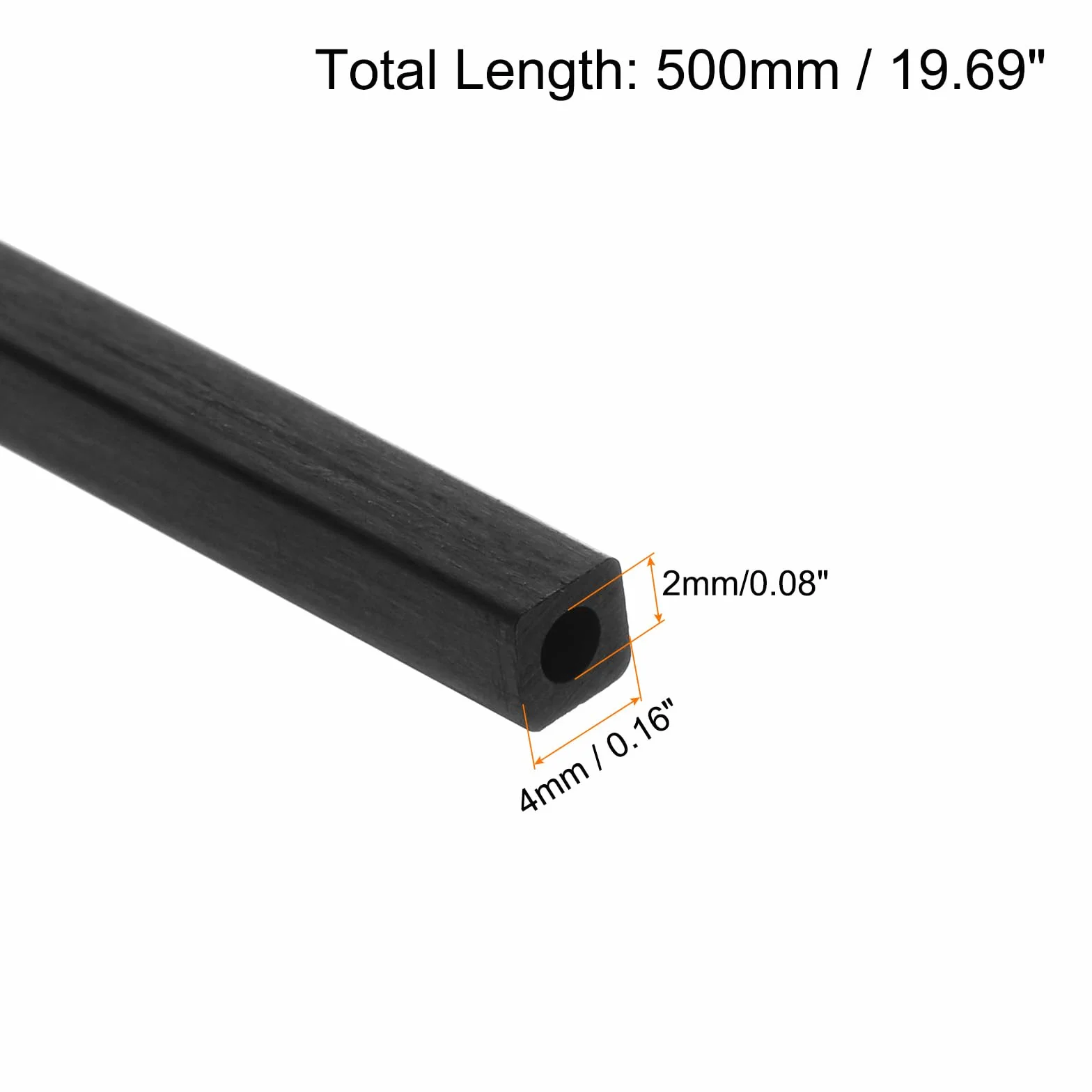 QUARKZMAN Kwadratowa rura z włókna węglowego 4 x 2 x 500 mm, z włókna węglowego, do modeli samolotów RC, 2 szt