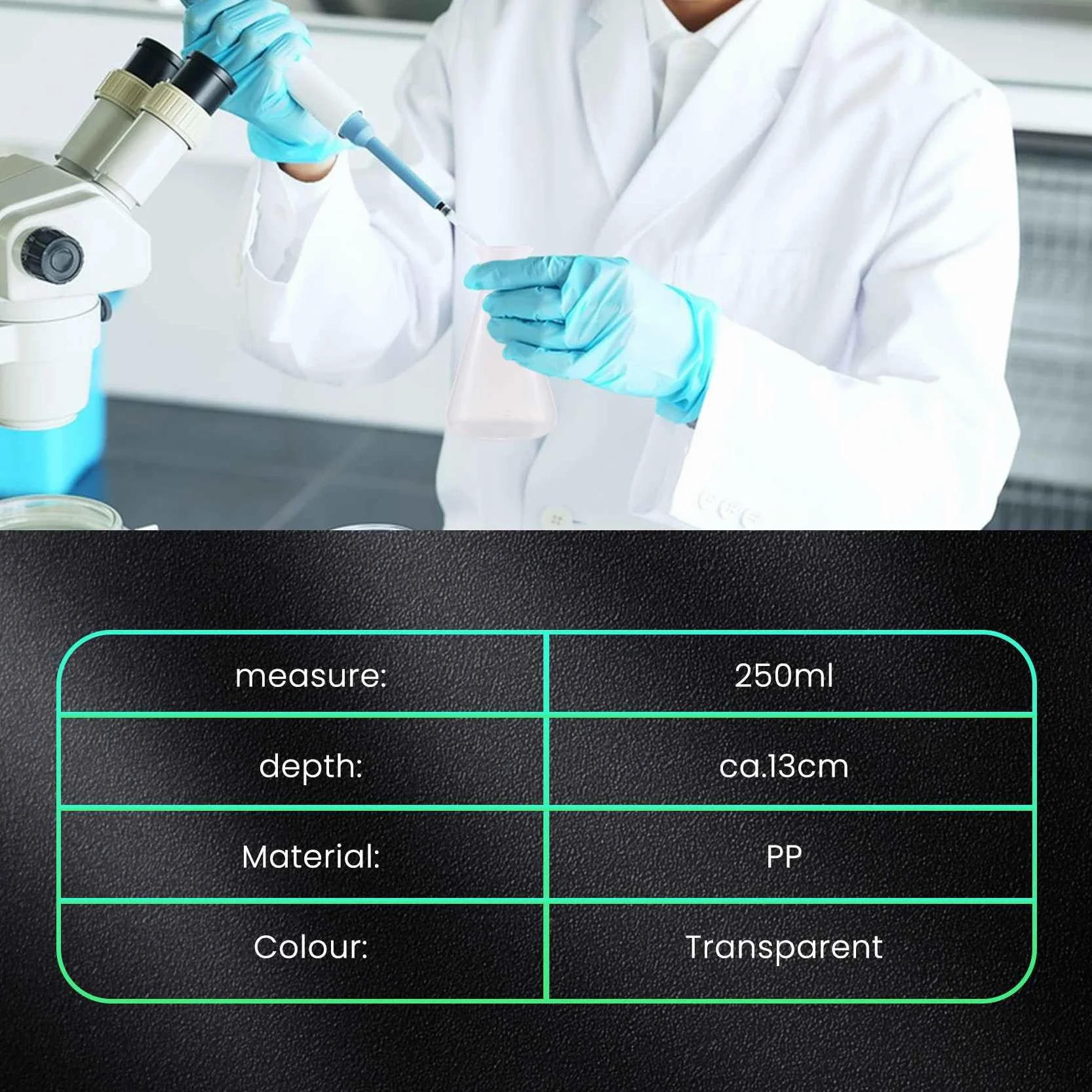 Tworzywo sztuczne, przezroczyste, laboratoryjne, chemiczne kolby Erlenmeyera, butelka, 250 ml