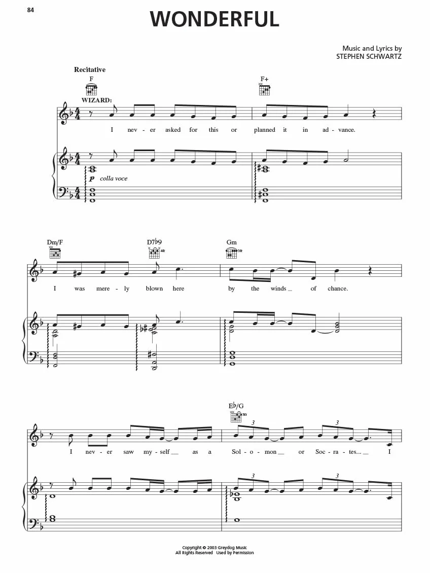 Wicked musical piano vocal selections sheet music