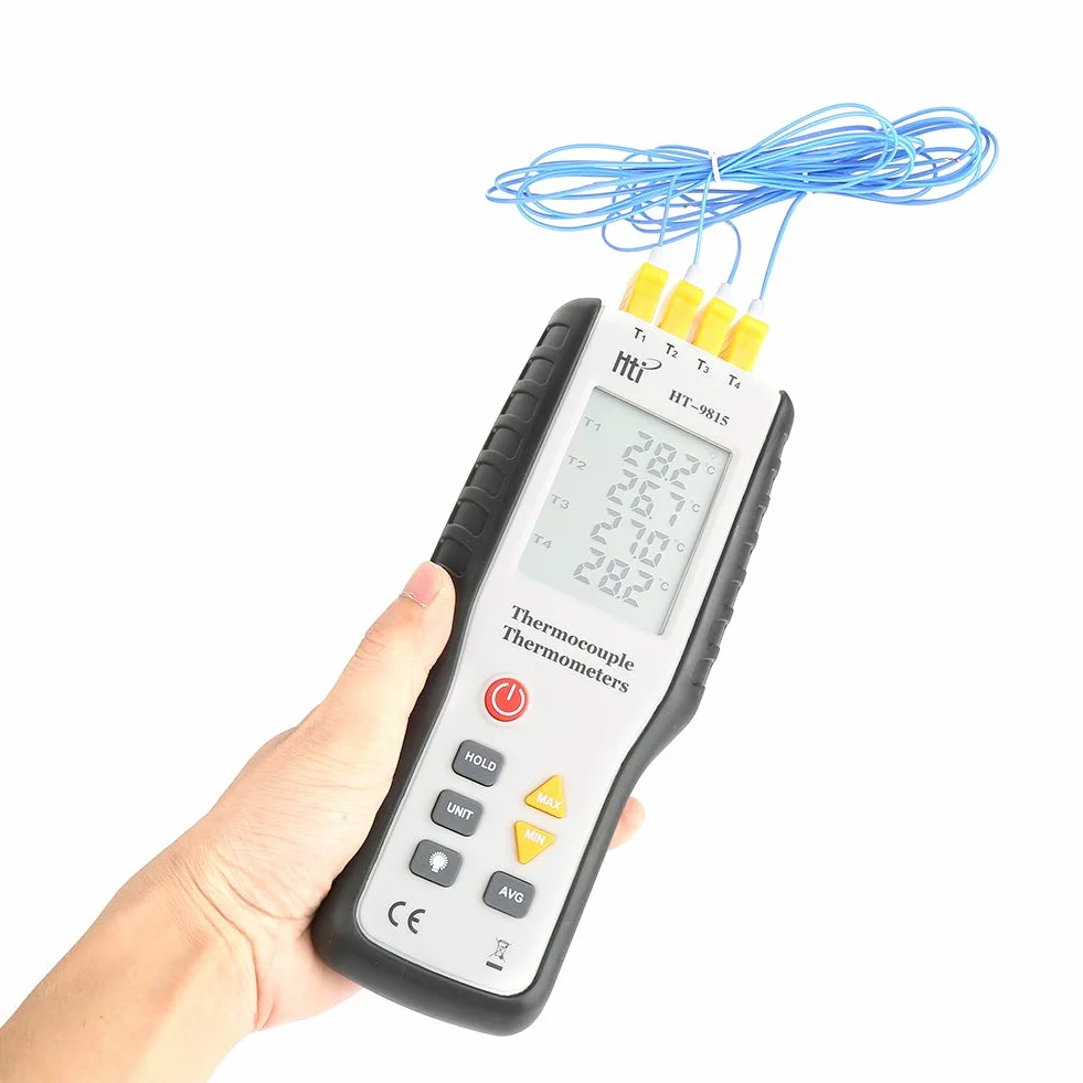 Termometr termoelektryczny 4-kanałowy typu K HT-9815 LCD do pomiaru temperatury zakres pomiarowy - 200°C do 1372°C