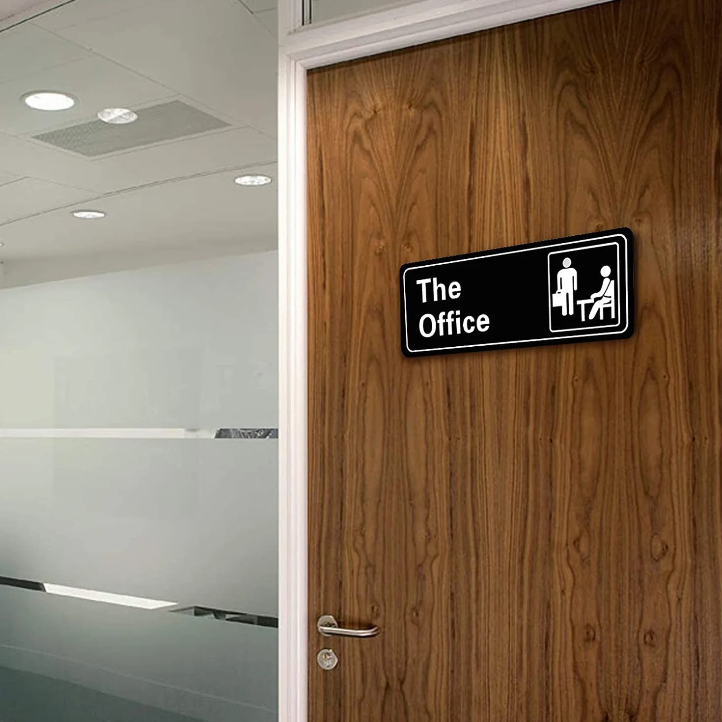 LUTER biurowa tabliczka na drzwi akrylowa z napisem The Office samoprzylepna tabliczka łatwa instalacja 8,1 x 22,9 x 0,5 cm (czarna i biała)