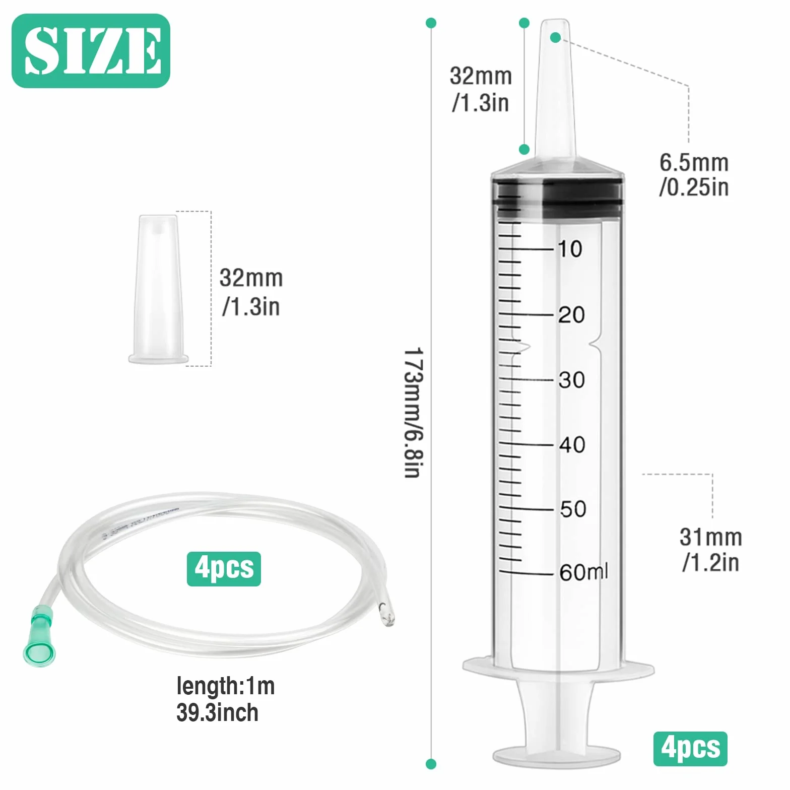 Plastikowa strzykawka 60 ml z wężem do laboratorium i ogrodu