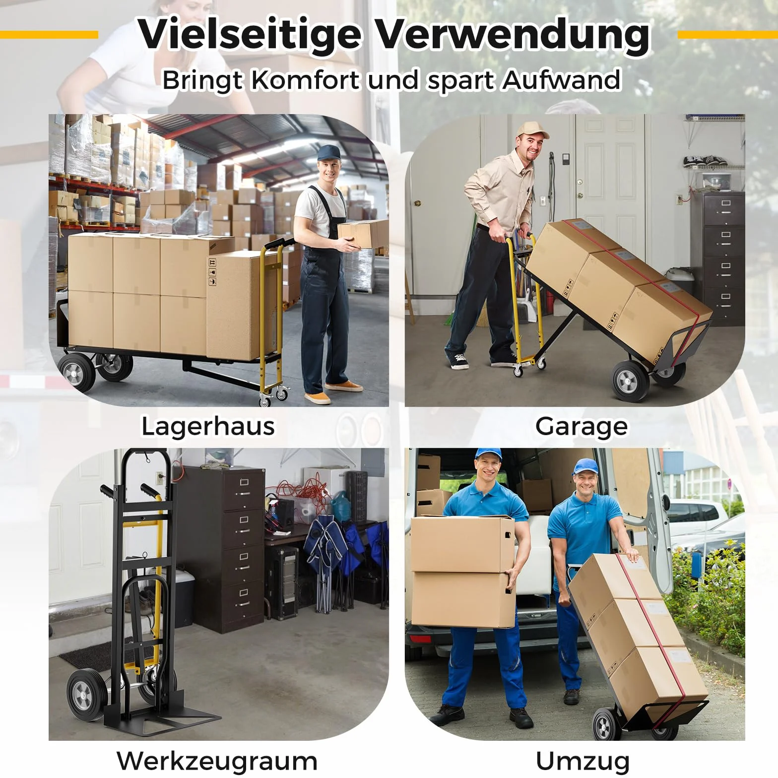 COSTWAY Wózek ręczny 3 w 1 składany wózek transportowy może udźwignąć do 360 kg/450 kg, wózek ręczny z 4 gumowymi oponami wraz z liną łączącą powierzchnia ładunkowa 25 x 29 cm / 130 x 38 cm, czarny