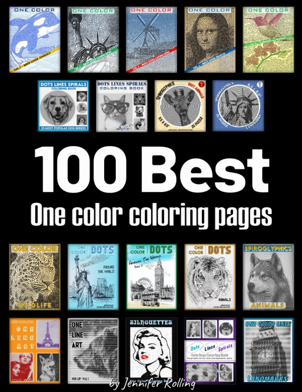 100 BEST One Color coloring book: The best designs from Jennifer Rolling dots lines spirals coloring books