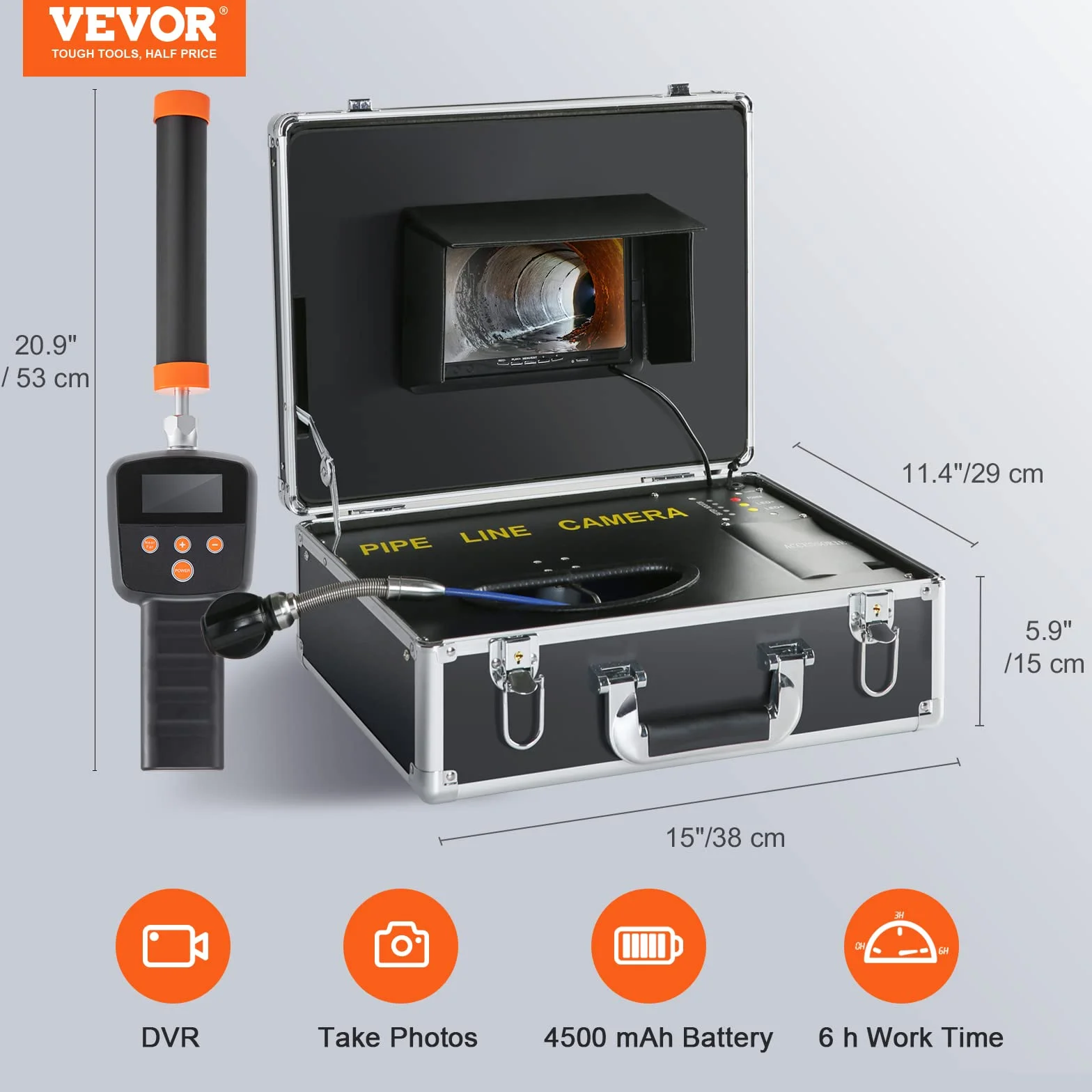 VEVOR Kamera inspekcyjna 512 Hz endoskop drenażowy 30 m ekran 7" DVR IP68 16 GB