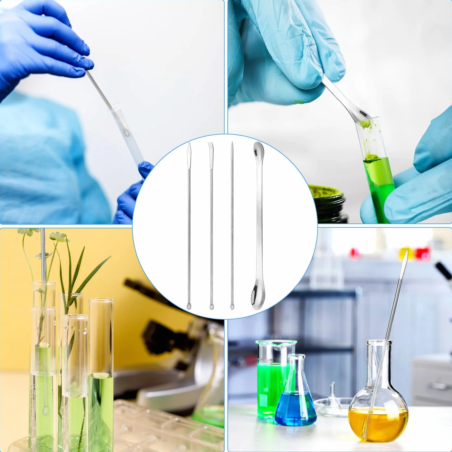 Szpatułki laboratoryjne ze stali nierdzewnej, mikroszpatułki 4 sztuki