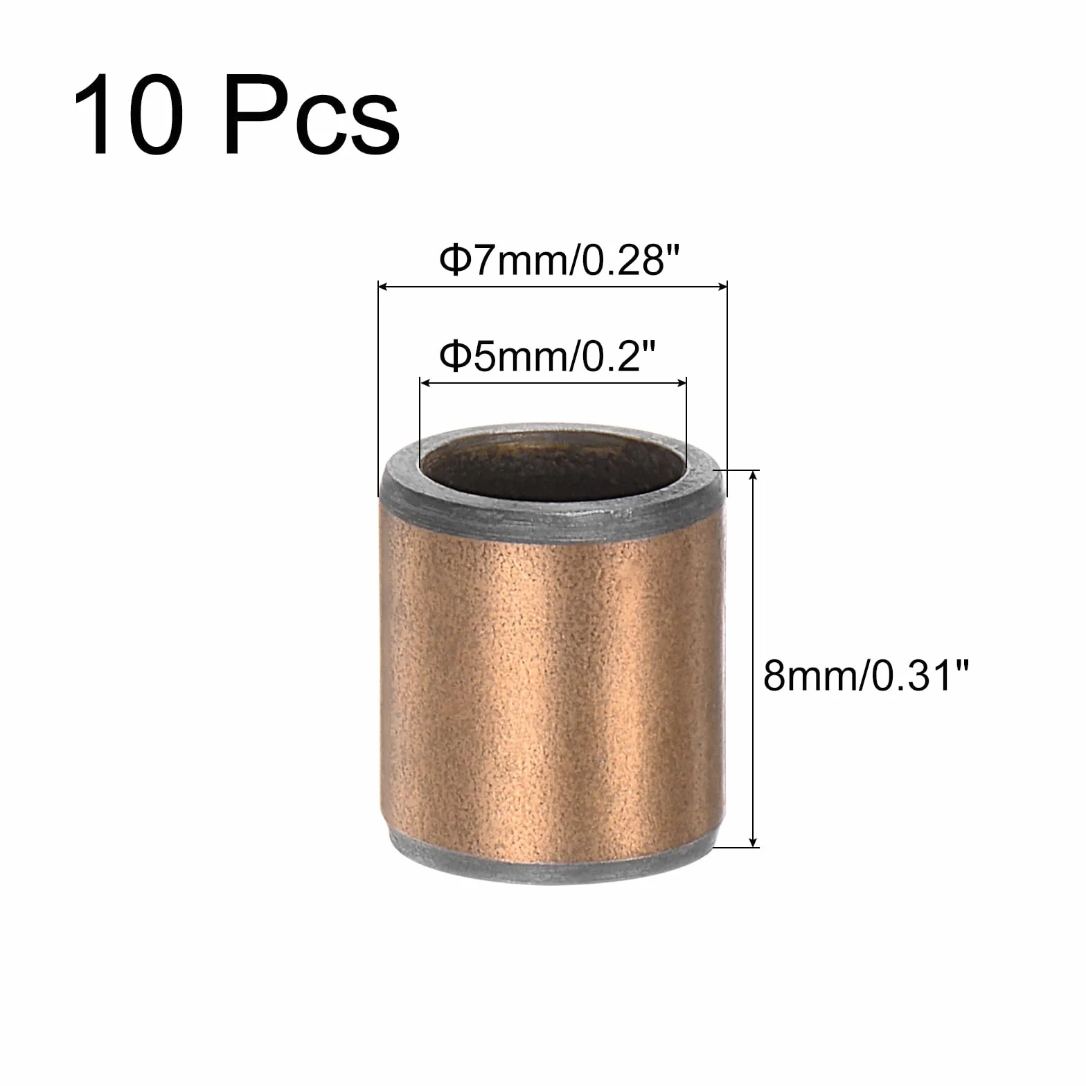 QUARKZMAN Łożyska tulejowe otworu 5 mm x średnica zewnętrzna 7 mm x długość 8 mm gładkie łożyska tuleje owinięte bezolejowe do przesuwnych części maszyn, 10 sztuk