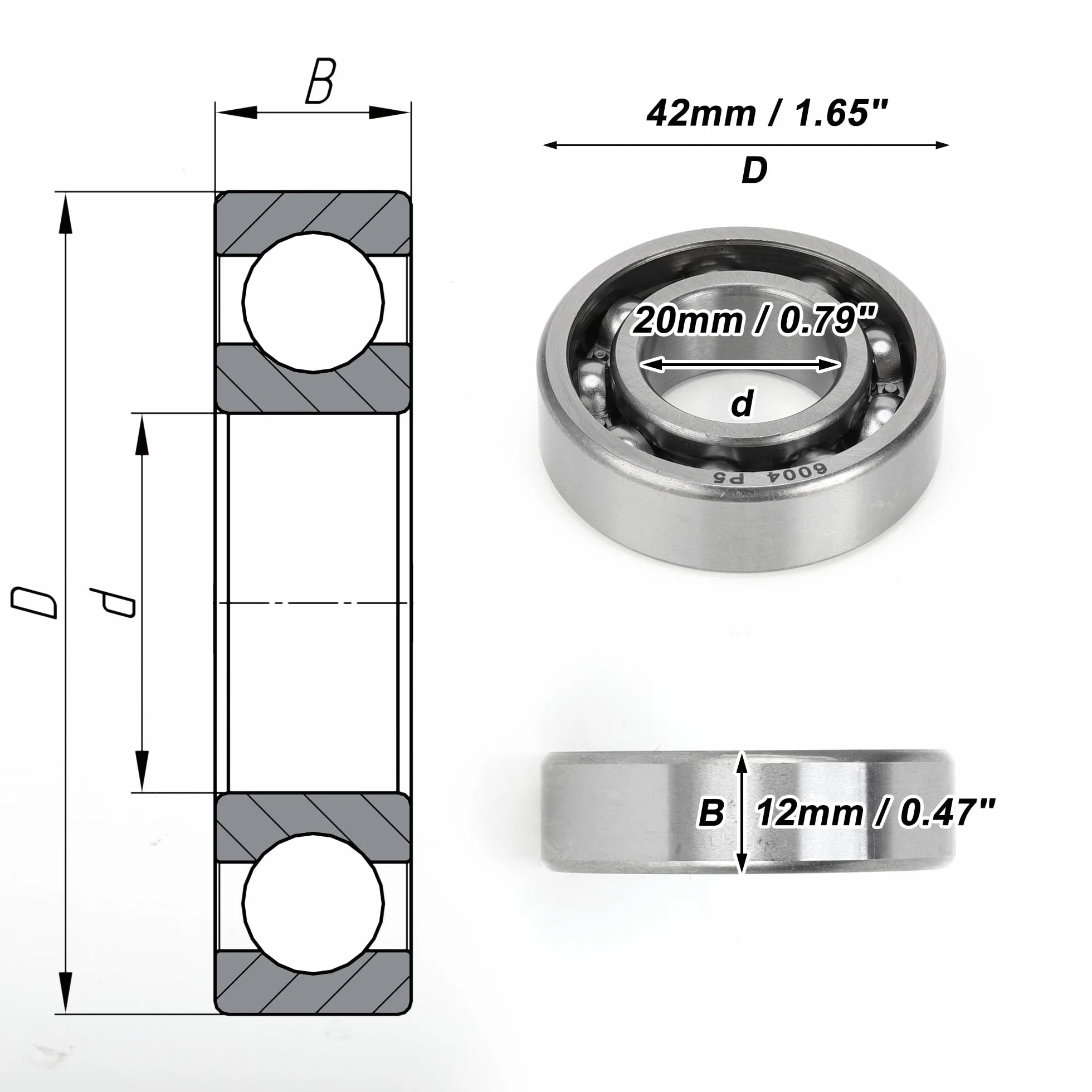 A ABSOPRO 6004 & Łożyska kulkowe z głębokim gardłem P5 20 x 42 x 12 mm smarowane łożyska typu otwarty srebrny dźwięk koła do hulajnogi deskorolki