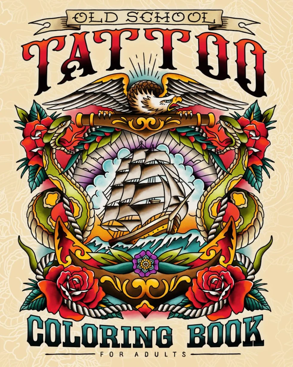 Old School Tattoo Coloring Book for Adults