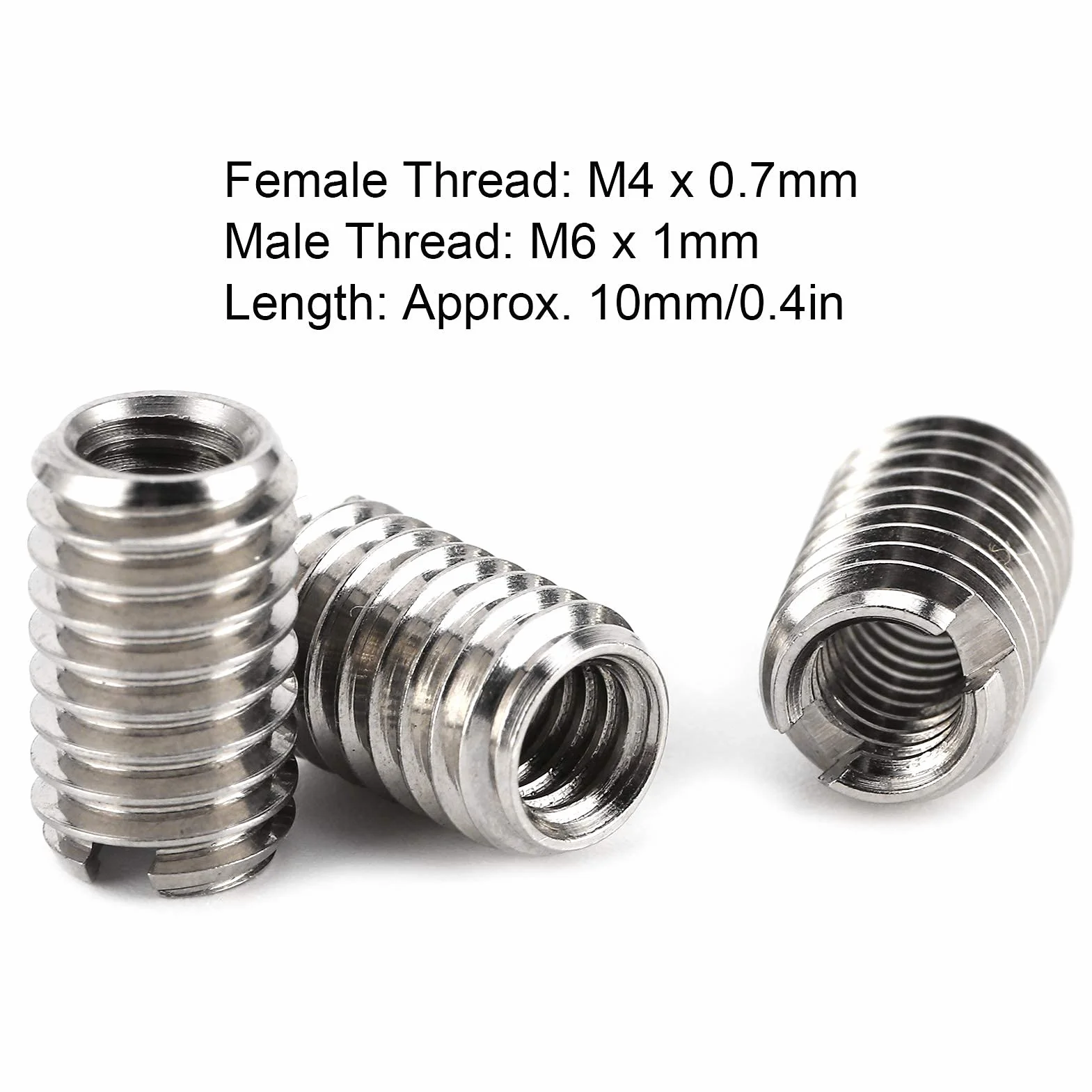 10 Sztuk M4 X 0.7mm Gwint Wewnętrzny M6 X 1mm Gwint Wewnętrzny Wkładki Gwintowane Nakrętka Redukcyjna ze Stali Nierdzewnej do Komputerów Lampy Formy Sprzęt Mechaniczny