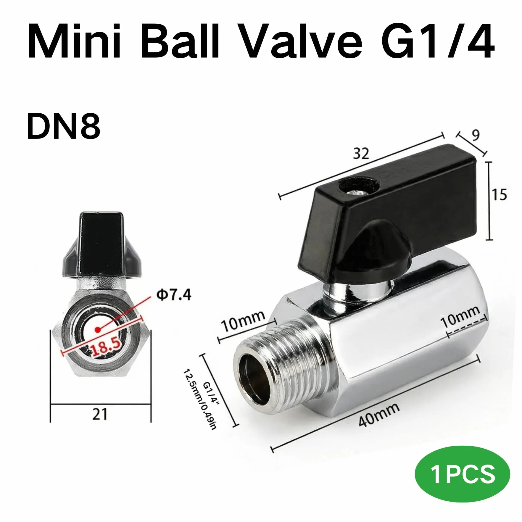 Mosiężny mini zawór kulowy 1/4" IG x 1/4" AG chromowany odcinający