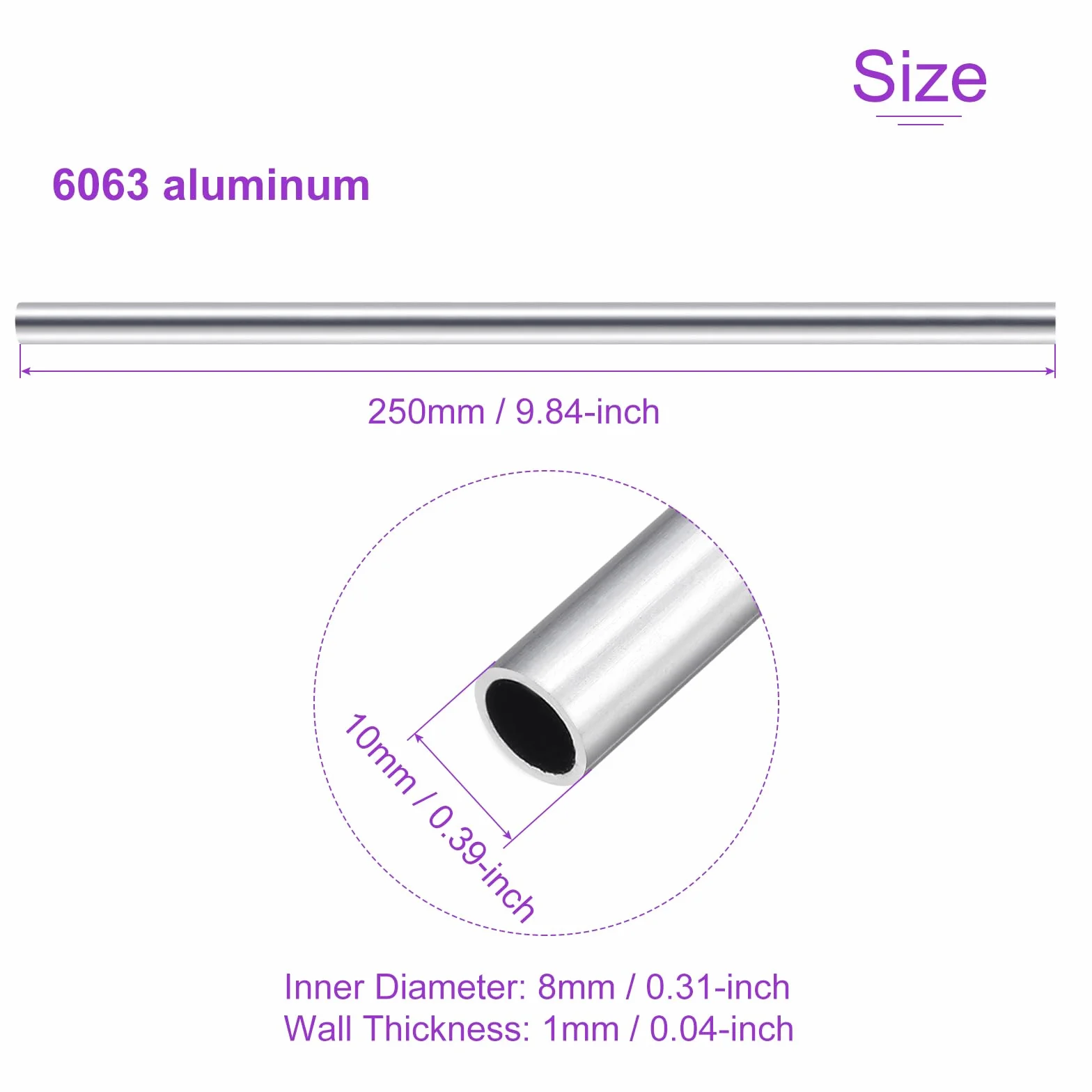 DMiotech 2-pak (10 mm śr. x 8 mm ID) 6063 aluminiowa okrągła rura o długości 250 mm przemysłowe metalowe rury do maszyn rama budowa projektów DIY