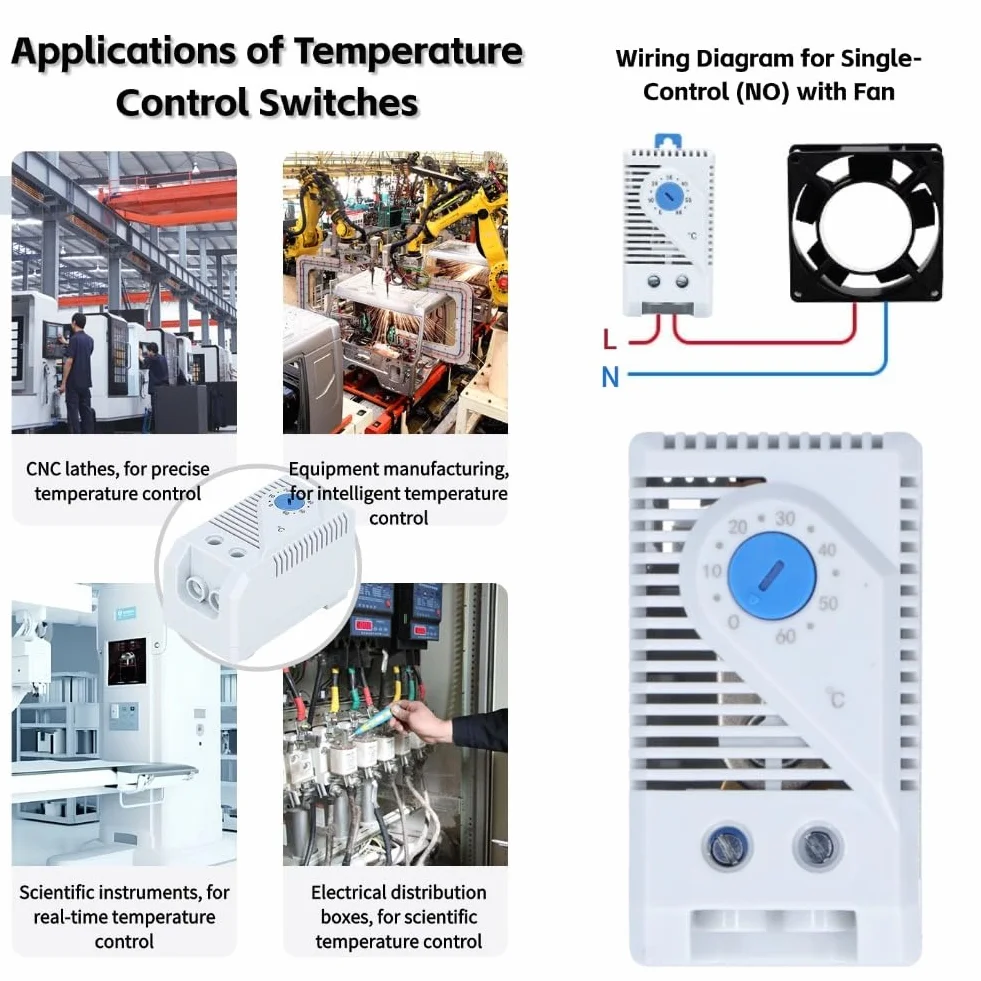 KTS 011 Kontroler Przełącznika Temperatury, Mechaniczny Termostat Bimetaliczny 0-60°C / 0-140°F