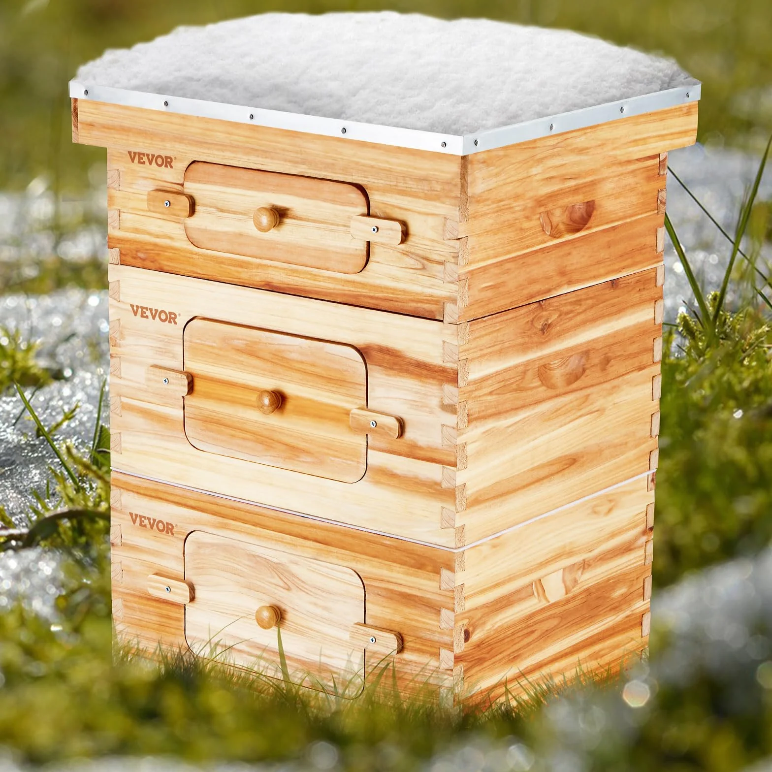 VEVOR Bee Hive 30 ramek, ule, zestaw startowy, drewno cedrowe powlekane woskiem pszczelim, 2 głębokie + 1 średnie pudełka na pszczoły, zestaw do ula Langstroth, przezroczyste okna akrylowe z