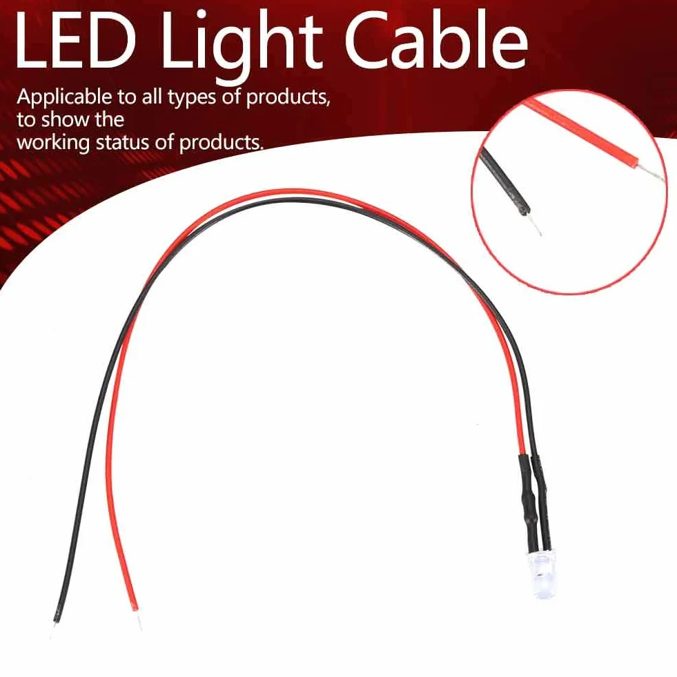 10 szt. 12 V 5 mm dioda LED, przewodowa, wielokolorowy kabel świetlny LED, oszczędność energii, okablowanie diody, 20 cm, 0,06 W, 10 szt