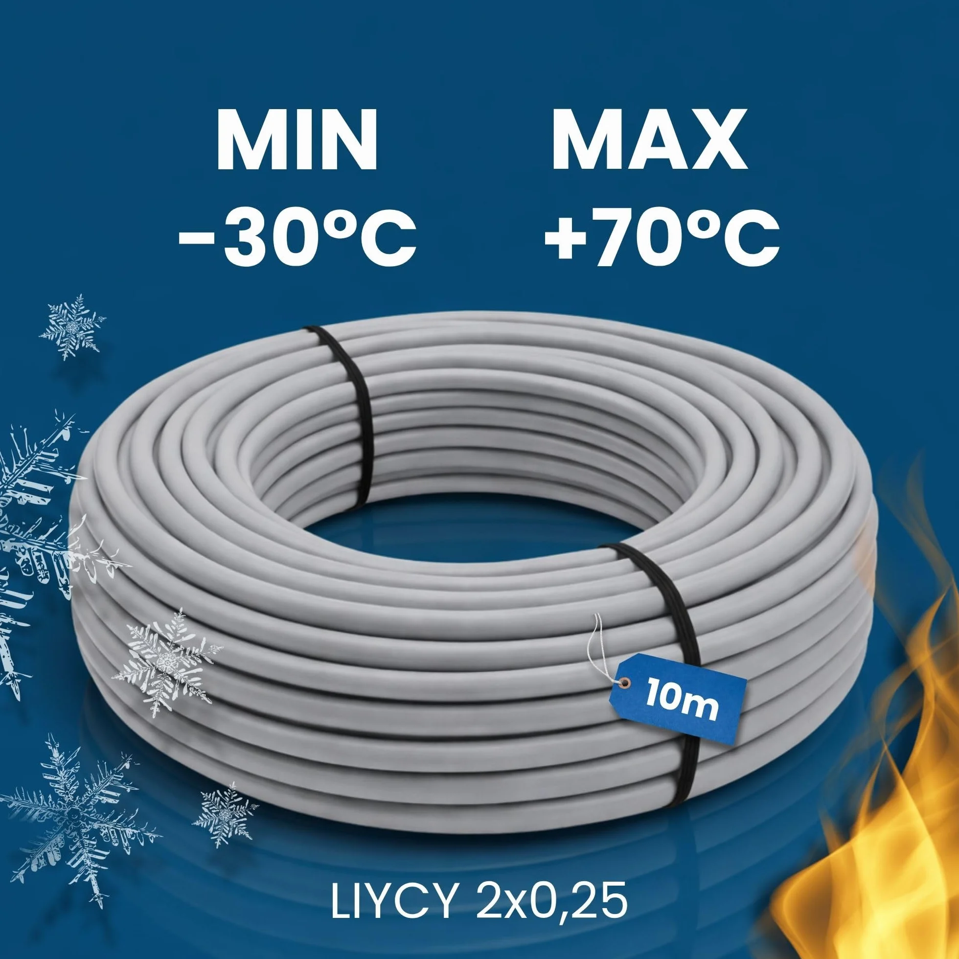 Kalitec LiYCY ekranowany przewód sterujący 10 m 2x0,25 mm² szary