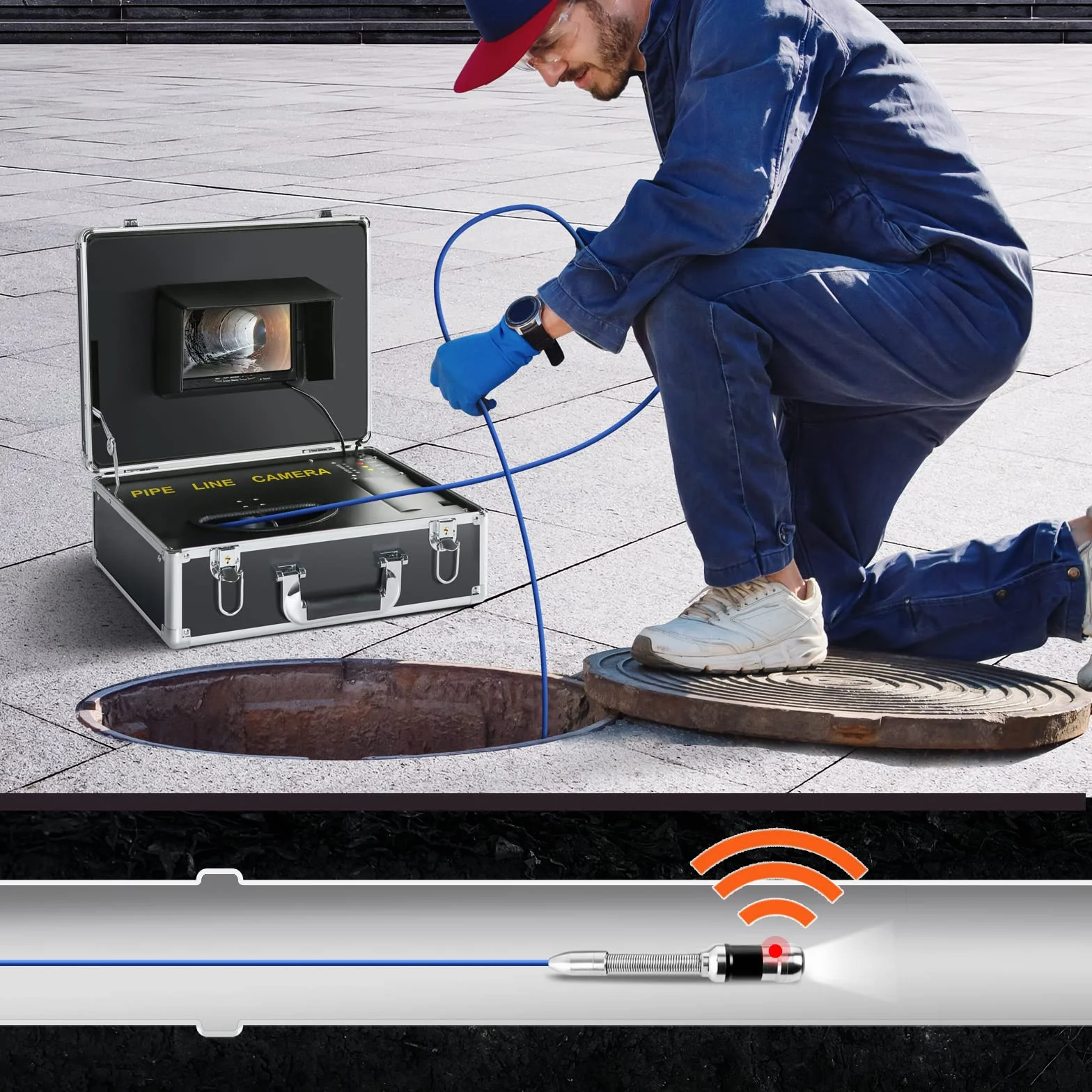 VEVOR Kamera inspekcyjna 512 Hz endoskop drenażowy 30 m ekran 7" DVR IP68 16 GB