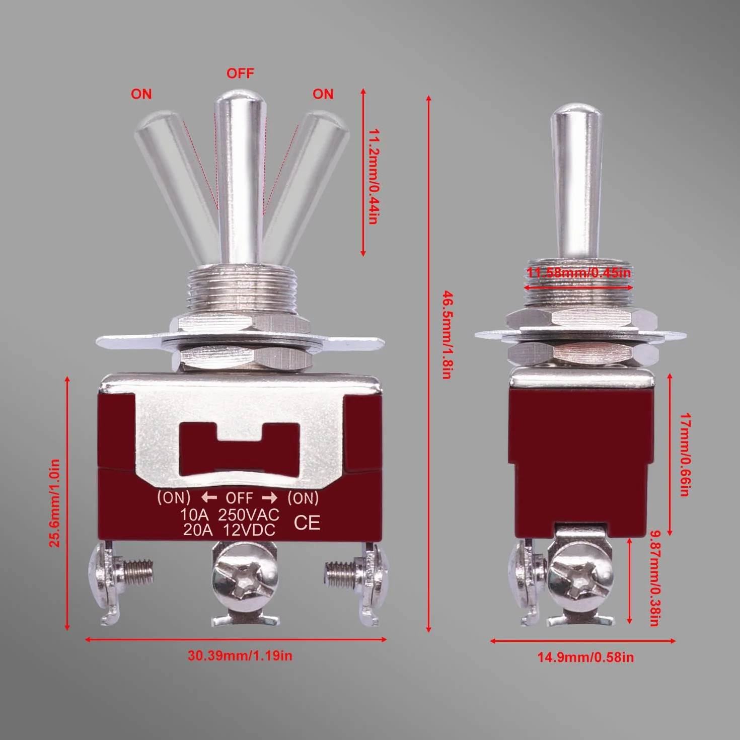 Gebildet Wodoodporny Przełącznik Zatrzaskowy 20A-12VCC/10A-24VDC 20A-125VAC/10A-250VAC DPDT 3Pin ON/OFF/ON Rocker Przełącznik Dwupozycyjny + 4szt. Czapka