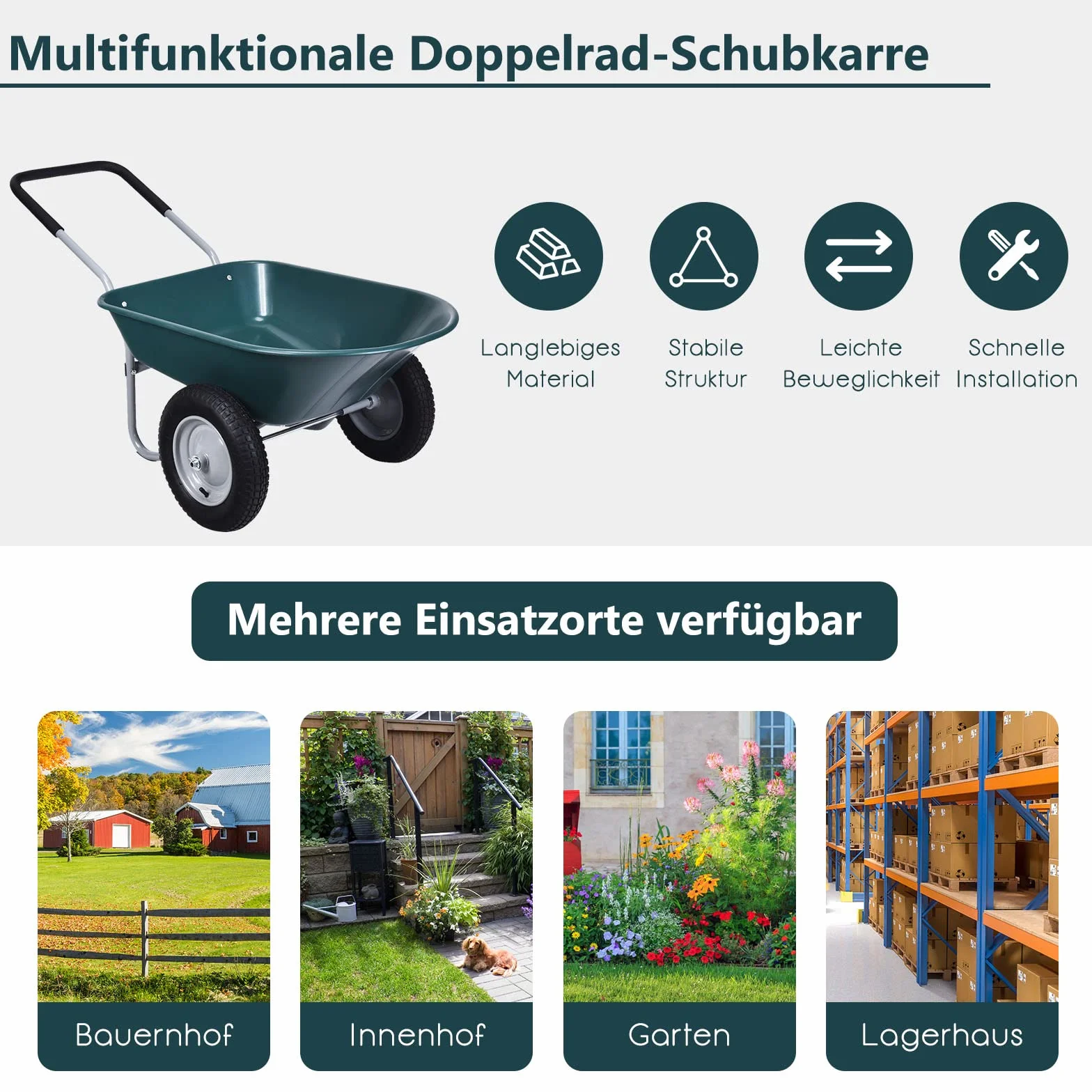 COSTWAY Taczka 75 l 100 kg metalowa rama z 2 kółkami ogrodowa budowlana
