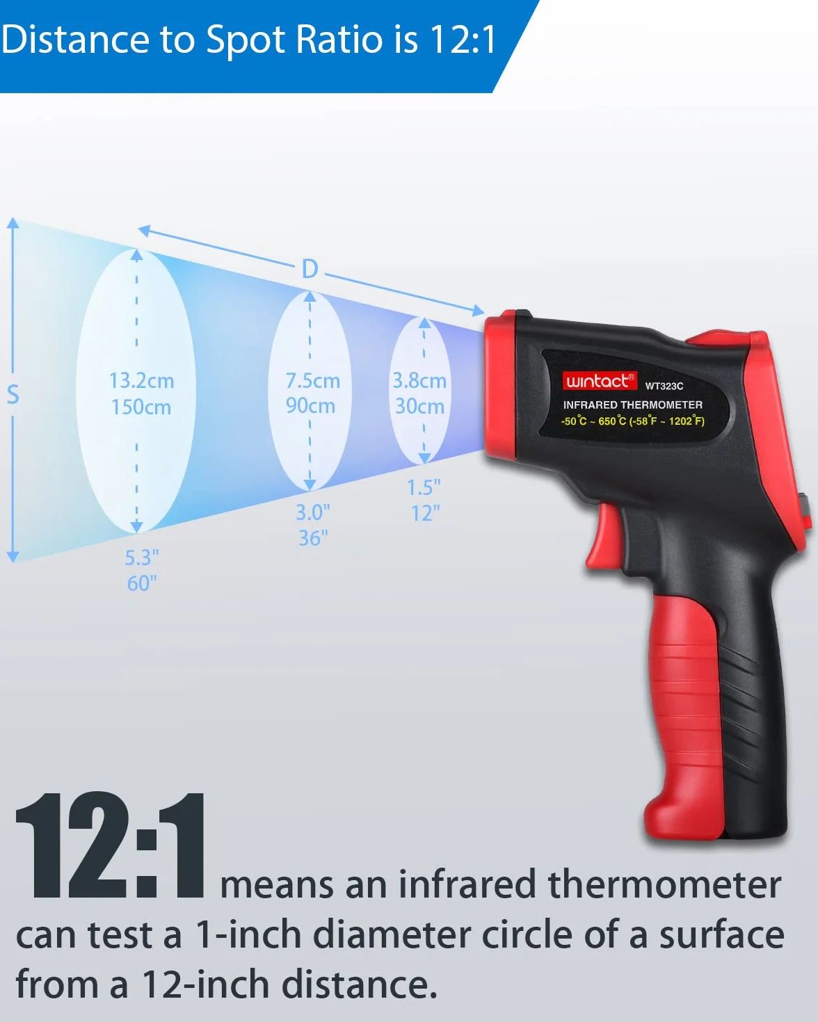 Wintact IRTermometro Igrometro Laser Digitale Superfici -50℃~650℃ con Sonde di Temperatura a Termocoppia di Tipo K per Cucina Frizer