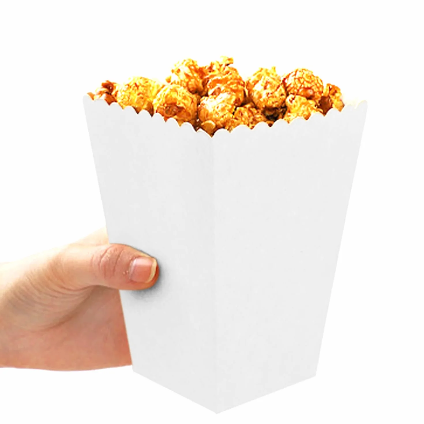 20 białych miseczek na przekąski, pudełka na imprezę, papierowe torby na popcorn na imprezę, pikniki