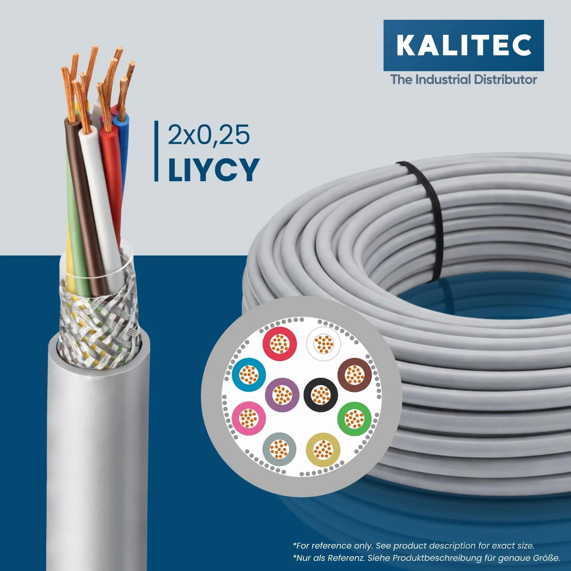 Kalitec LiYCY ekranowany przewód sterujący 10 m 2x0,25 mm² szary