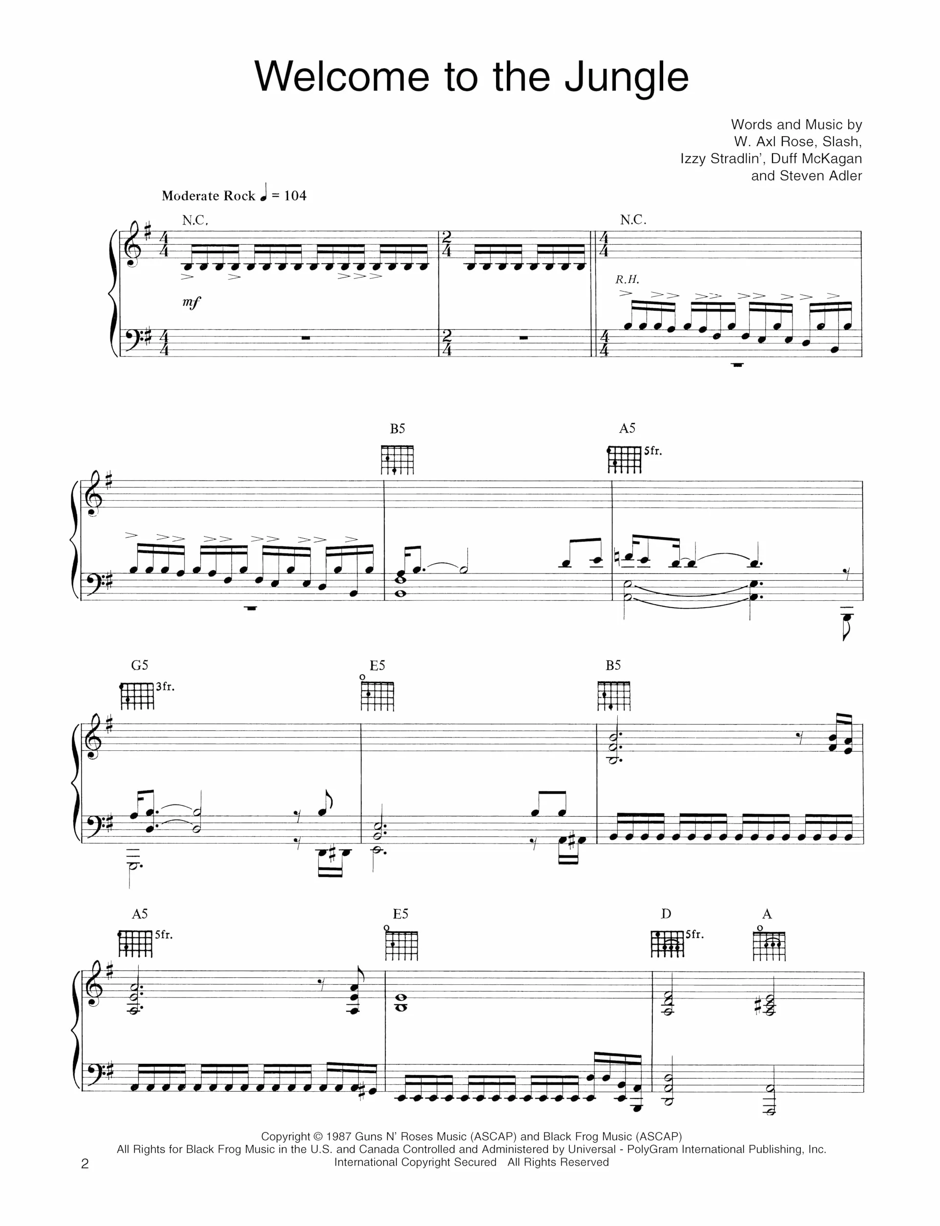 Guns n' Roses Greatest Hits Piano Voix Guitare