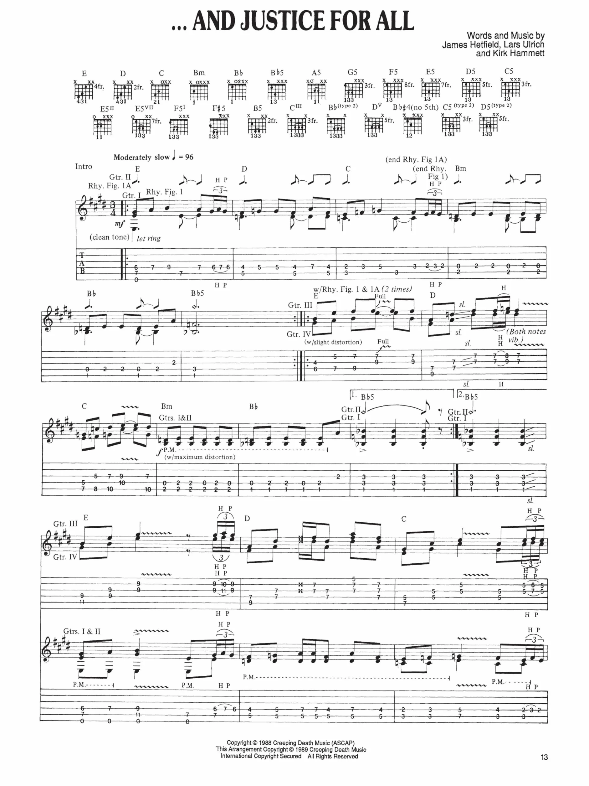 Metallica ... and justice for all guitare