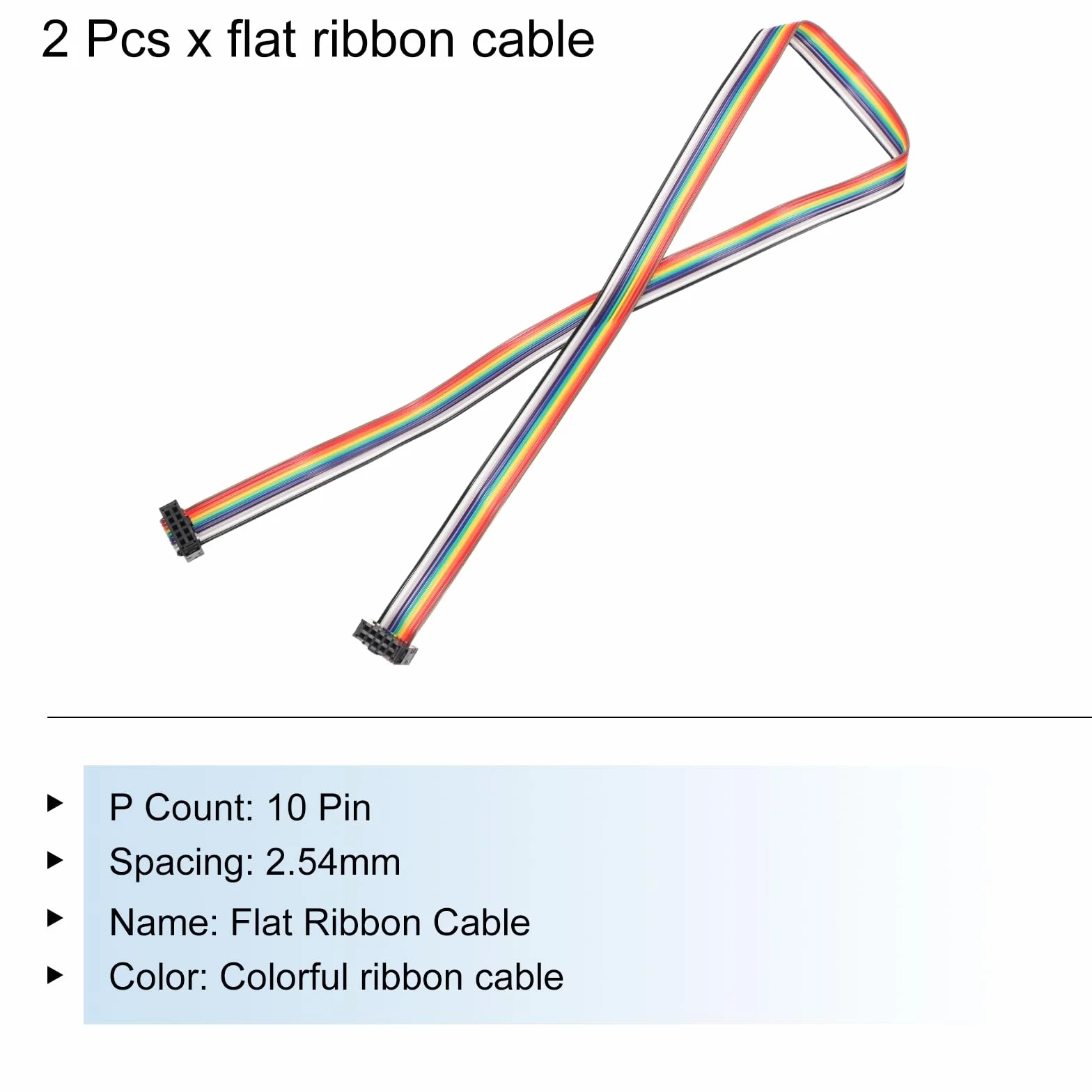 QUARKZMAN IDC tęczowy kabel płaski 2,54 mm skok 10 pin przewód przyłączeniowy FC podwójna żeńska czarna wtyczka do eksperymentu "zrób to sam" 1 ft długość 2 sztuki