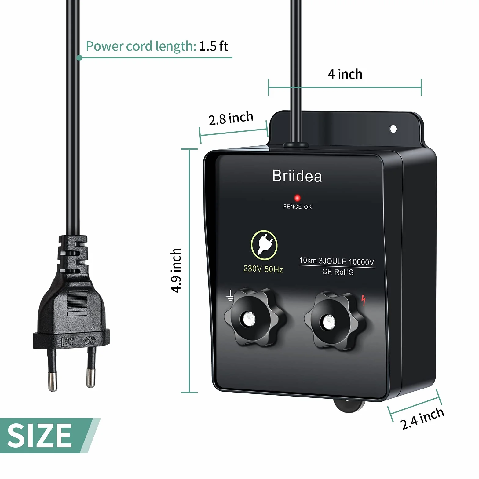 Briidea Elektryczne Urządzenie Ogrodzenia Pastwiskowego 230 V 6,2 mili 3 Dżule