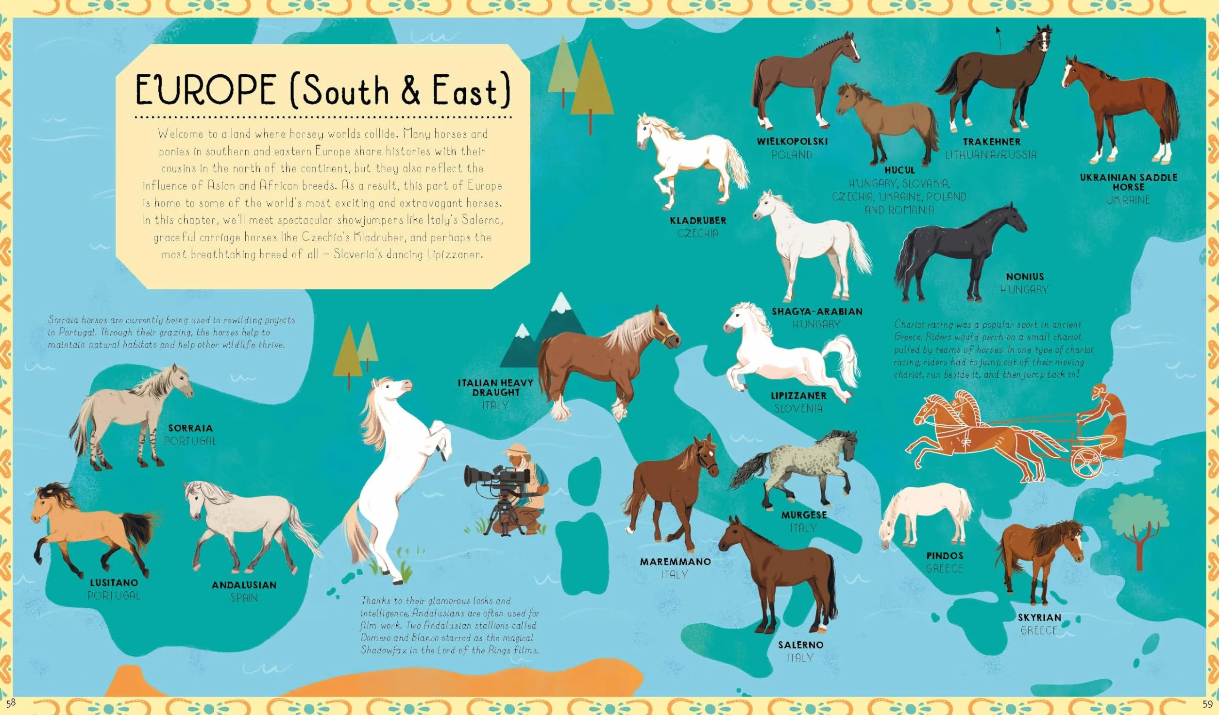 Atlas of Horses and Ponies: 100 Amazing Breeds From Around the World Fun Features Illustrations Learn About Super Senses Fascinating Facts