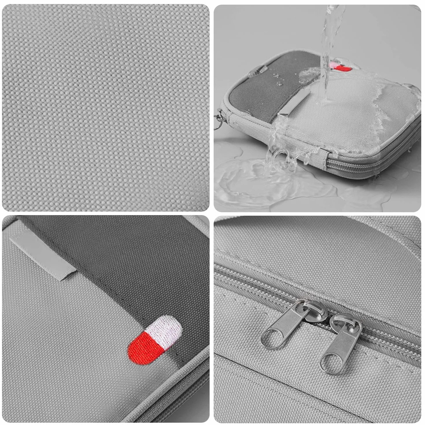 MEMOFYND Duża torba na leki domowe z małą przenośną torbą, klasyfikacja awaryjna, do domu, biura, w podróż, (szara), Szary, Minimalistyczny