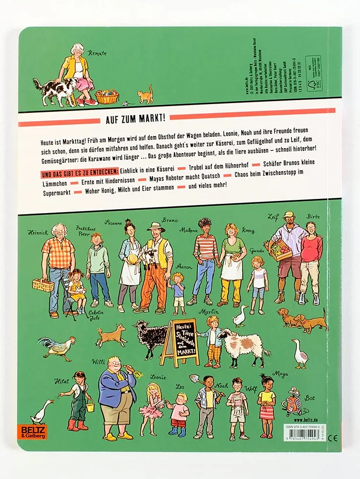 Auf zum Markt!: Eine Wimmelbilder-Geschichte. Vierfarbiges Pappbilderbuch