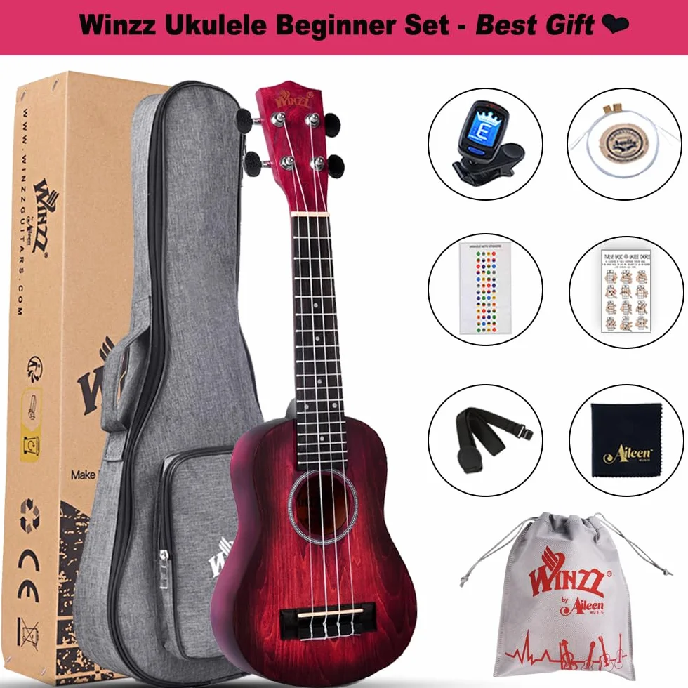 Winzz Ukulele Soprano dla dzieci zestaw startowy 21 cali 6 akcesoriów