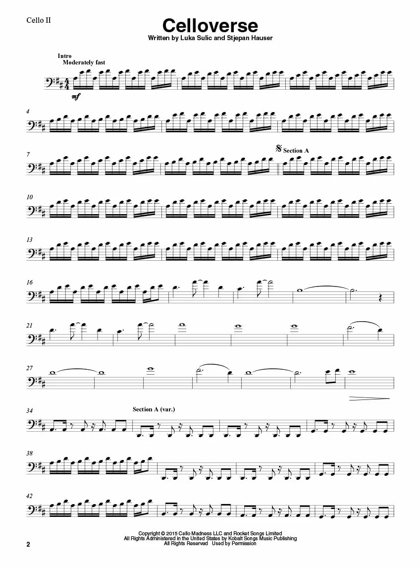 2 Cellos Sheet Music Collection: Selections from Celloverse, In2ition & Score for Two Cellos
