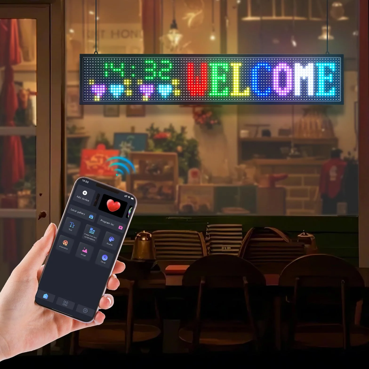 VEVOR Kolorowy elastyczny przesuwny panel cyfrowy P10 programowalny panel LED, panel wyświetlacza DIY, spersonalizowany wzór tekstu, sterowanie aplikacją Bluetooth GIF, 990 x 190 x 55 mm