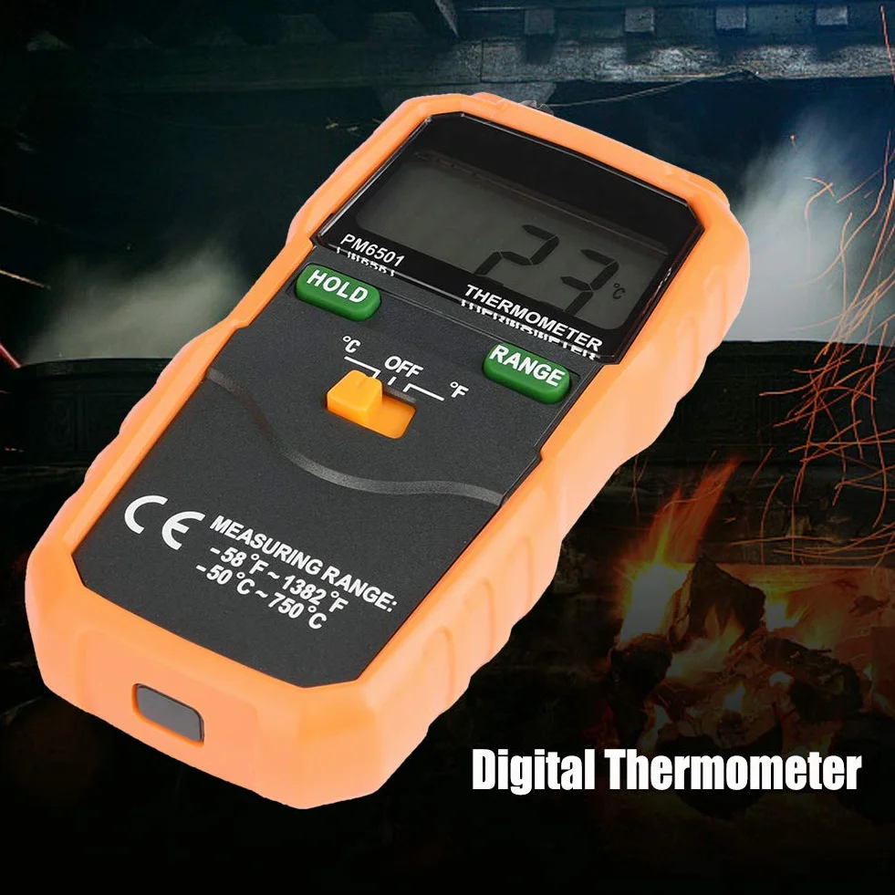 Termometr cyfrowy, cyfrowy termometr PEAKMETER PM6501 z sondą z termoparą typu K.