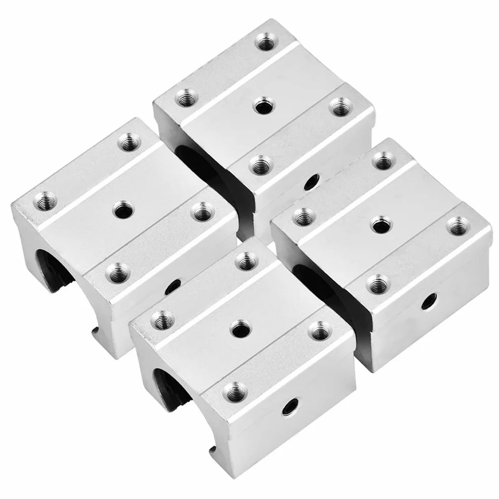 Akozon Liniowe łożyska kulkowe 4 szt.SBR16UU Otwarty liniowy ruch łożyska Blok łożyskowy do CNC 16mm aluminium