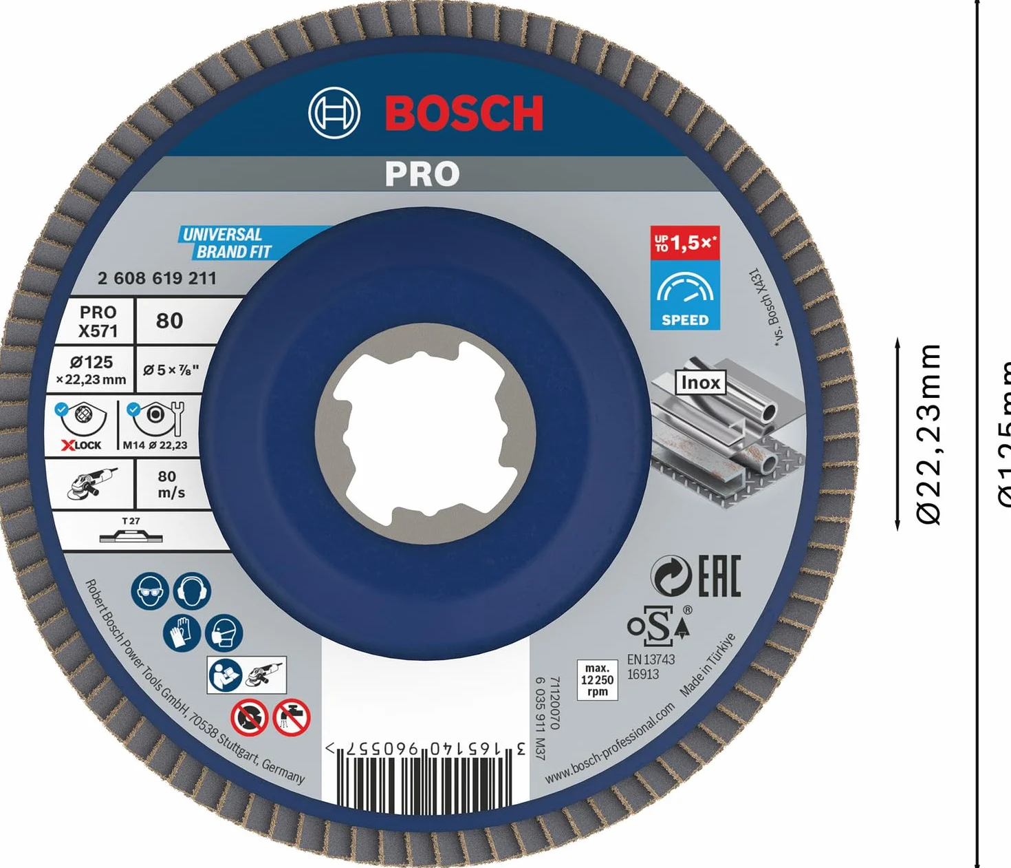 Bosch Professional Tarcza listkowa Prosta X571 Best for Metal Ø125 mm Ziarnistość 80 X-LOCK M14