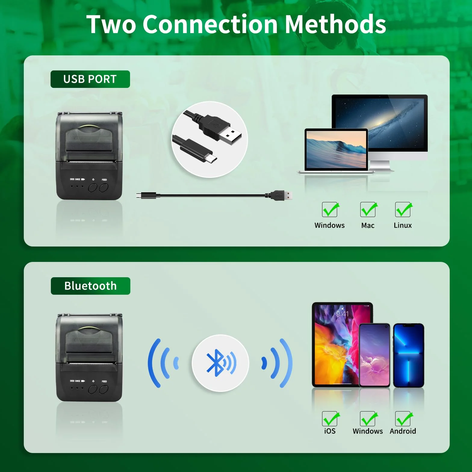 NetumScan Bezprzewodowa termiczna drukarka paragonów Bluetooth 58 mm Mini USB POS kompatybilna z Android/iOS/PC/Windows