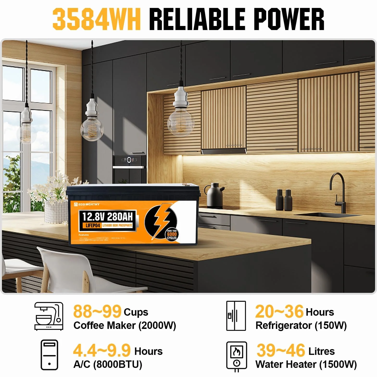 ECO-WORTHY LiFePO4 akumulator 12 V 280 Ah z BMS 6000 cykli bateria litowa 3584 Wh zestaw do kamperów