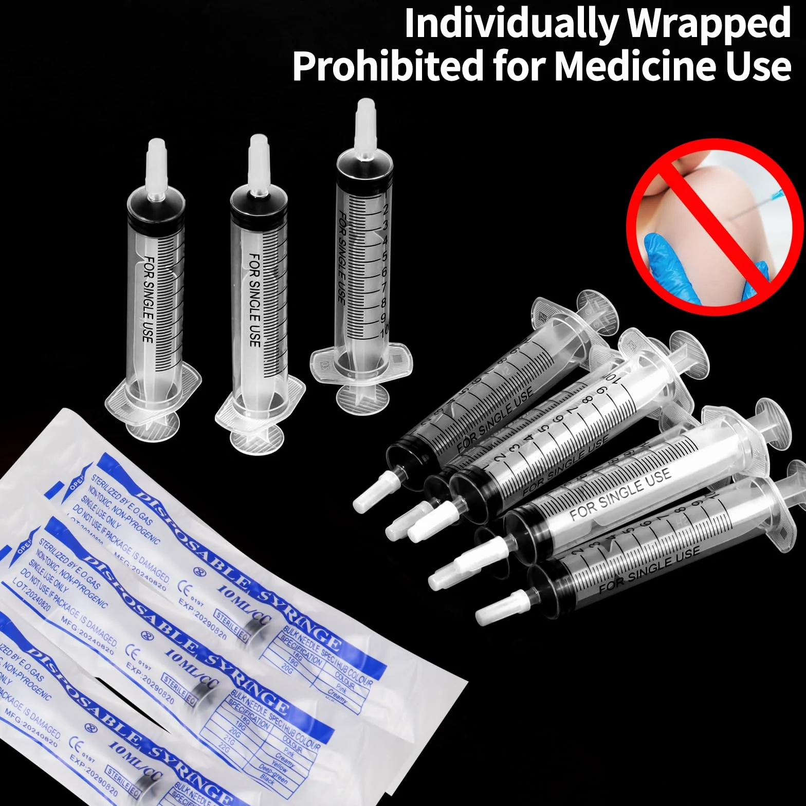 24 strzykawki 10 ml, strzykawki 10 ml, z nasadką, sterylna strzykawka dozująca, bez igły, jednorazowe strzykawki 10 ml, do nawadniania roślin, małych zwierząt domowych, laboratorium naukowe