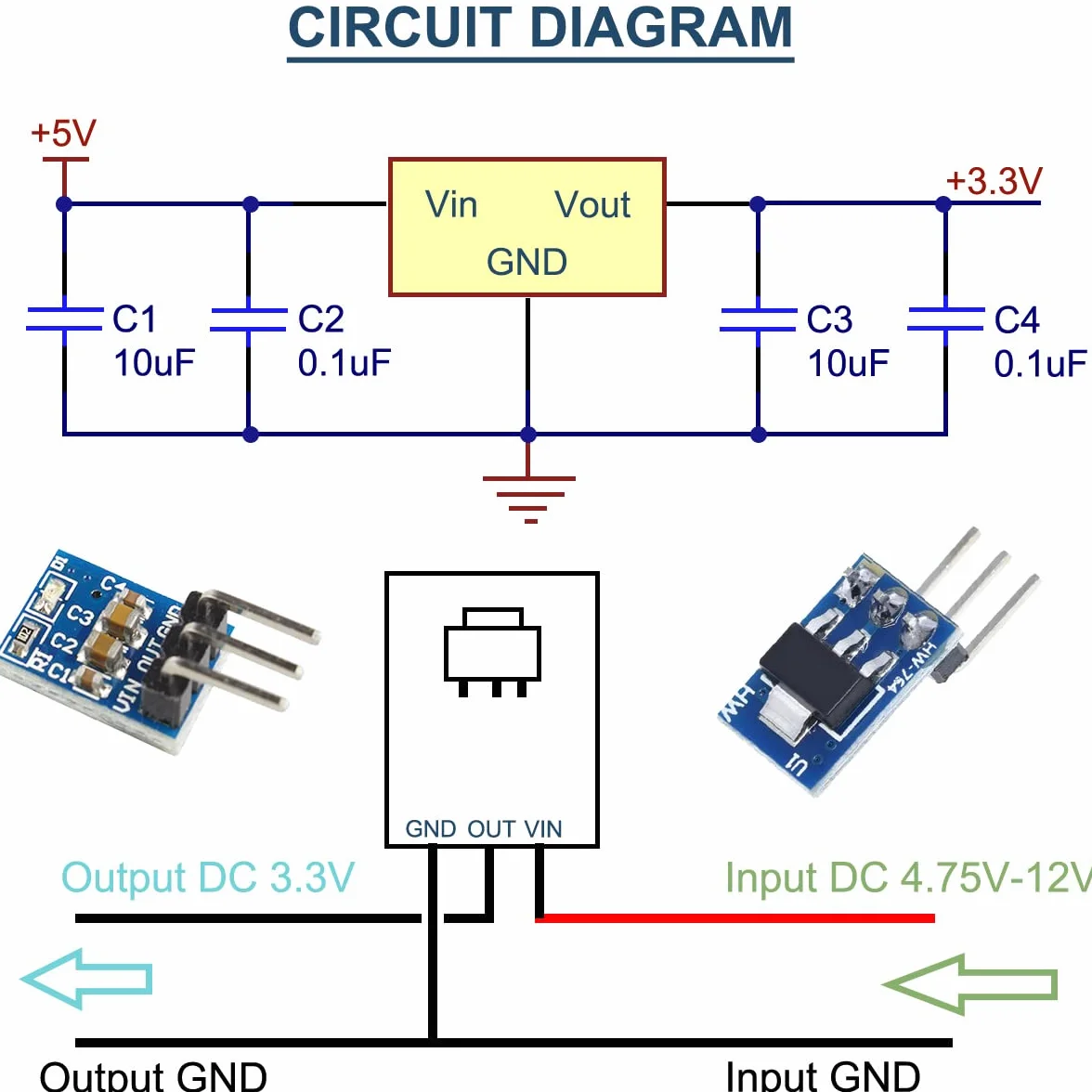 Regulator napięcia Buck 4,75-12 V do 3,3 V 800 MA Step-Down LDO do Raspberry Pi 10 sztuk