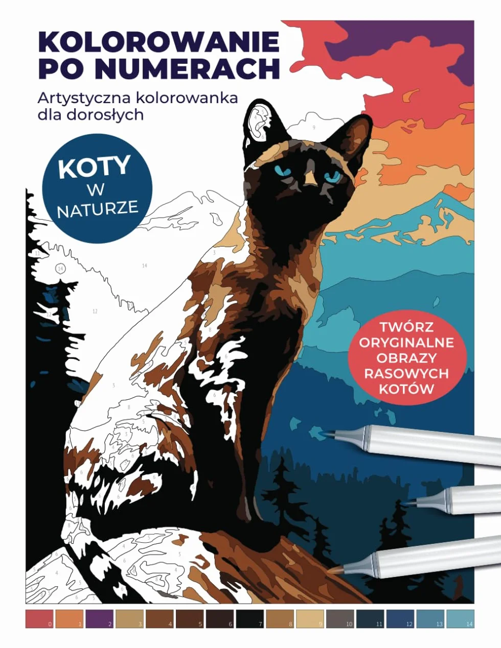 Kolorowanie po Numerach: Artystyczna Kolorowanka dla Dorosłych - Koty w Naturze: Twórz oryginalne obrazy rasowych kotów. Malowanie po numerach z kluczem kolorystycznym.