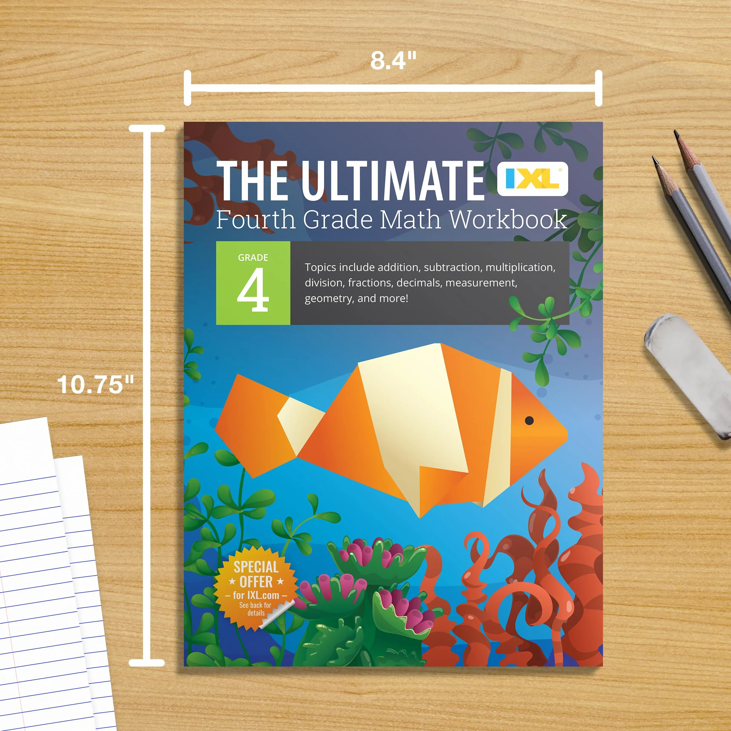 Grade 4 Math Workbook: Multi-Digit Multiplication, Long Division, Addition, Subtraction, Fractions, Decimals, Measurement, Geometry