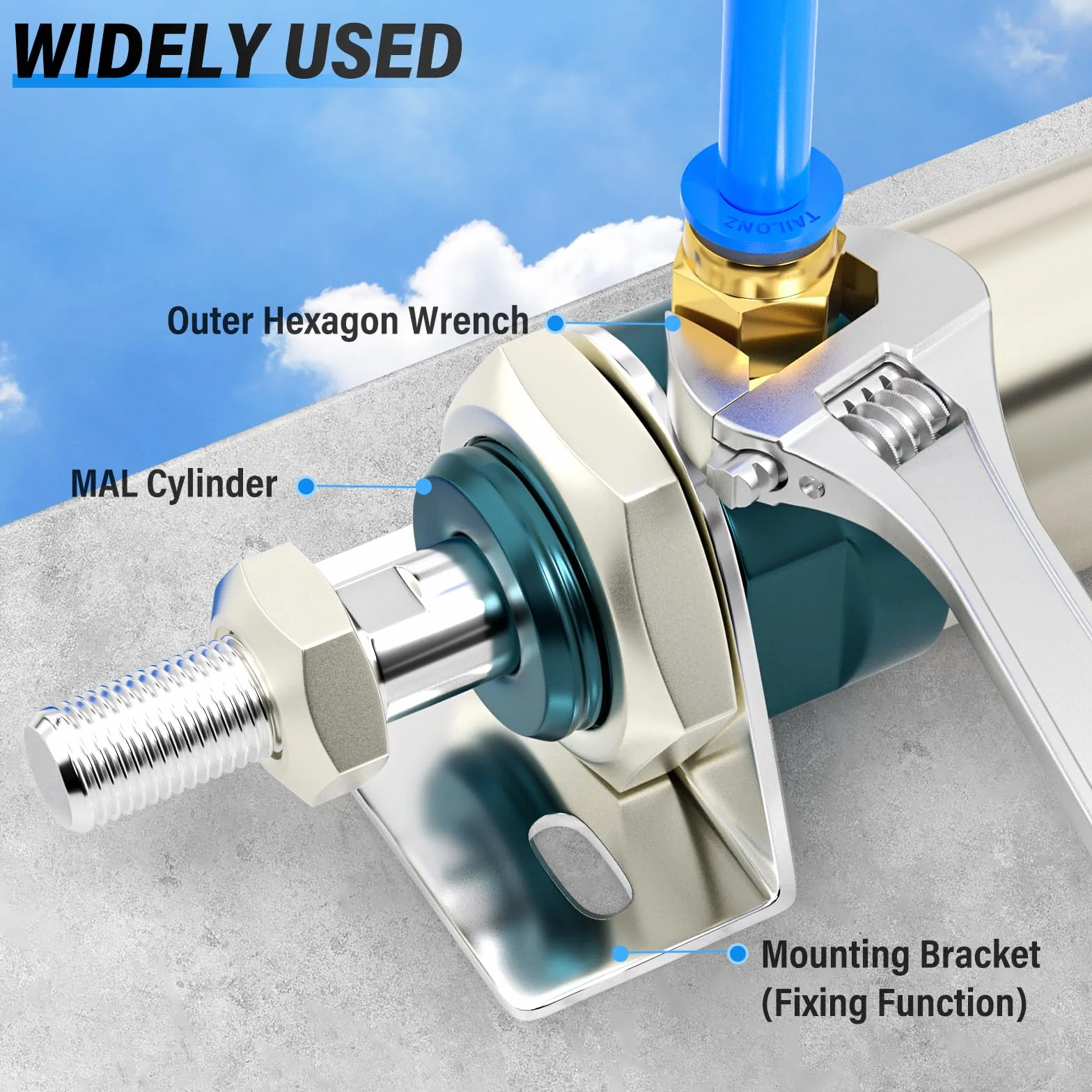 TAILONZ PNEUMATIC niebieski prosty męski 4 mm rura OD x M5 gwint Push-to-connect złącza PC4-M5 (10 szt.)